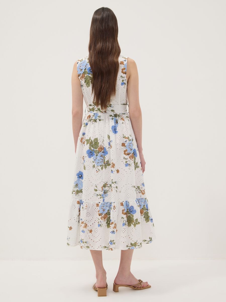 White pure cotton dress with floral print, regular fit_3