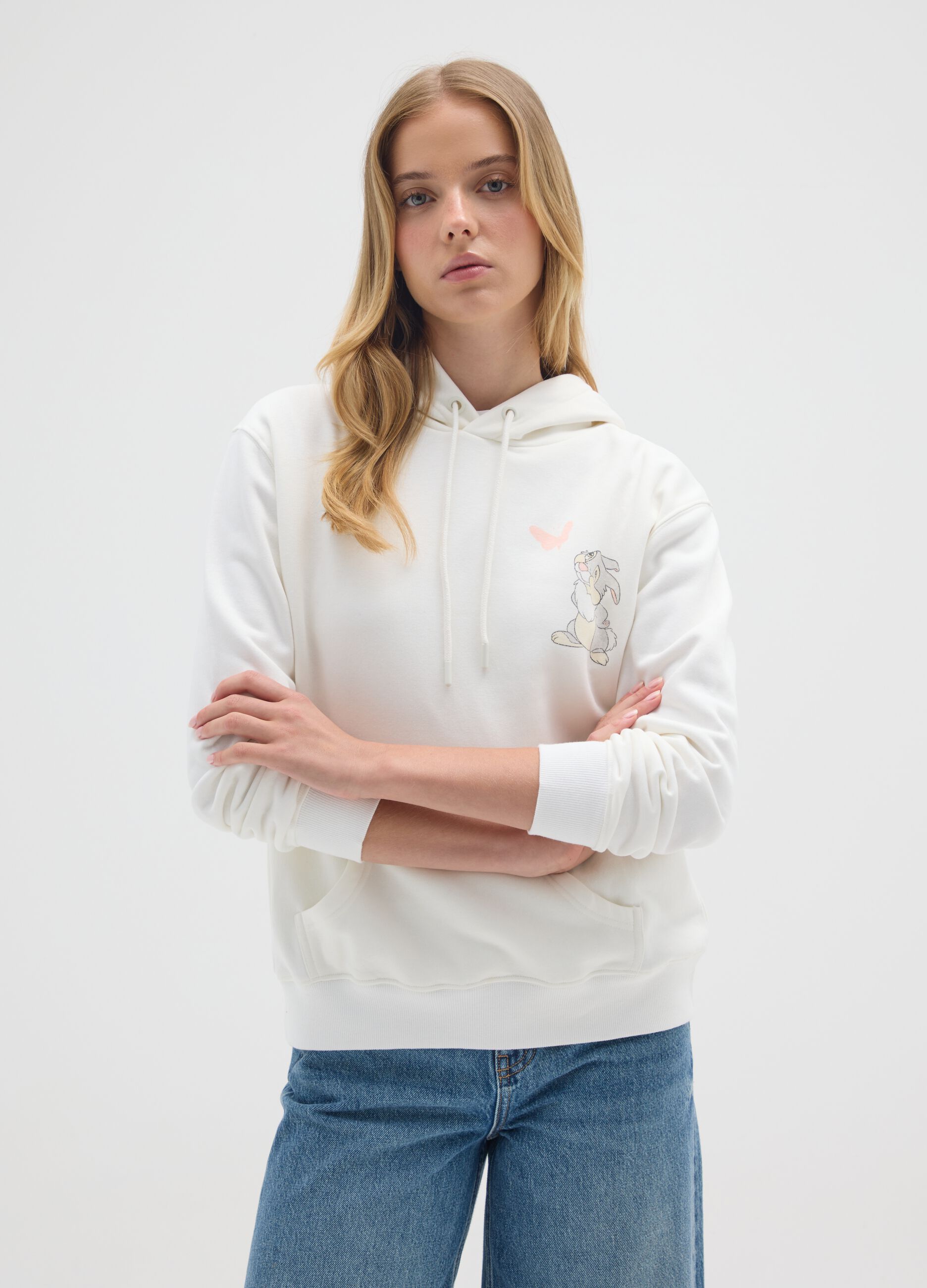 White cotton blend regular fit sweatshirt with print