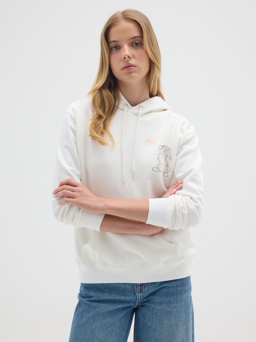 White cotton blend regular fit sweatshirt with print_0