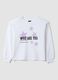 White 100% cotton sweatshirt with ribbed neck and print for girls_0