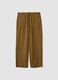 Brown viscose-linen blend straight-fit trousers with drawstring_4