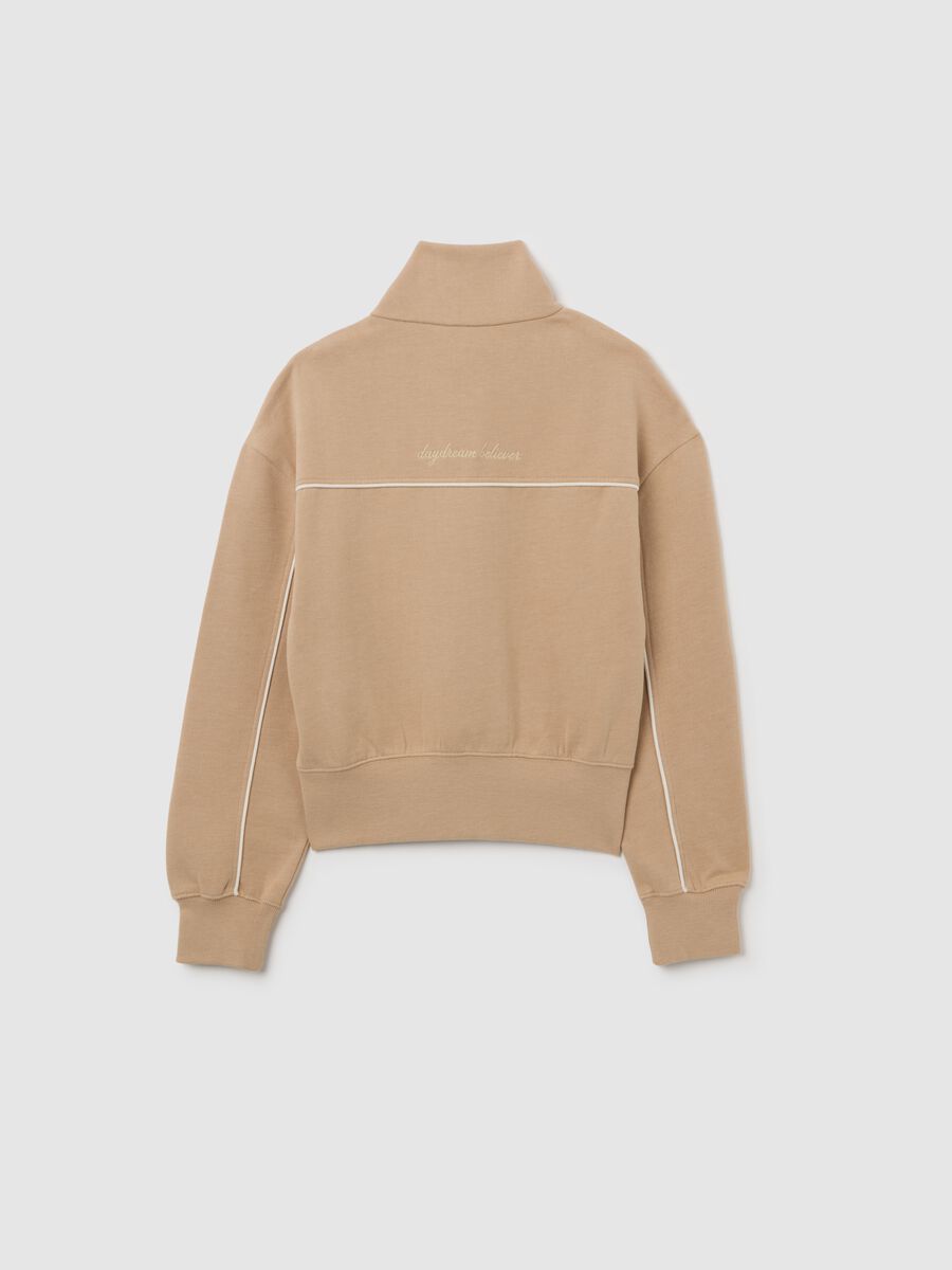 Felpa con mezza zip beige da ragazza in misto cotone relaxed fit_4