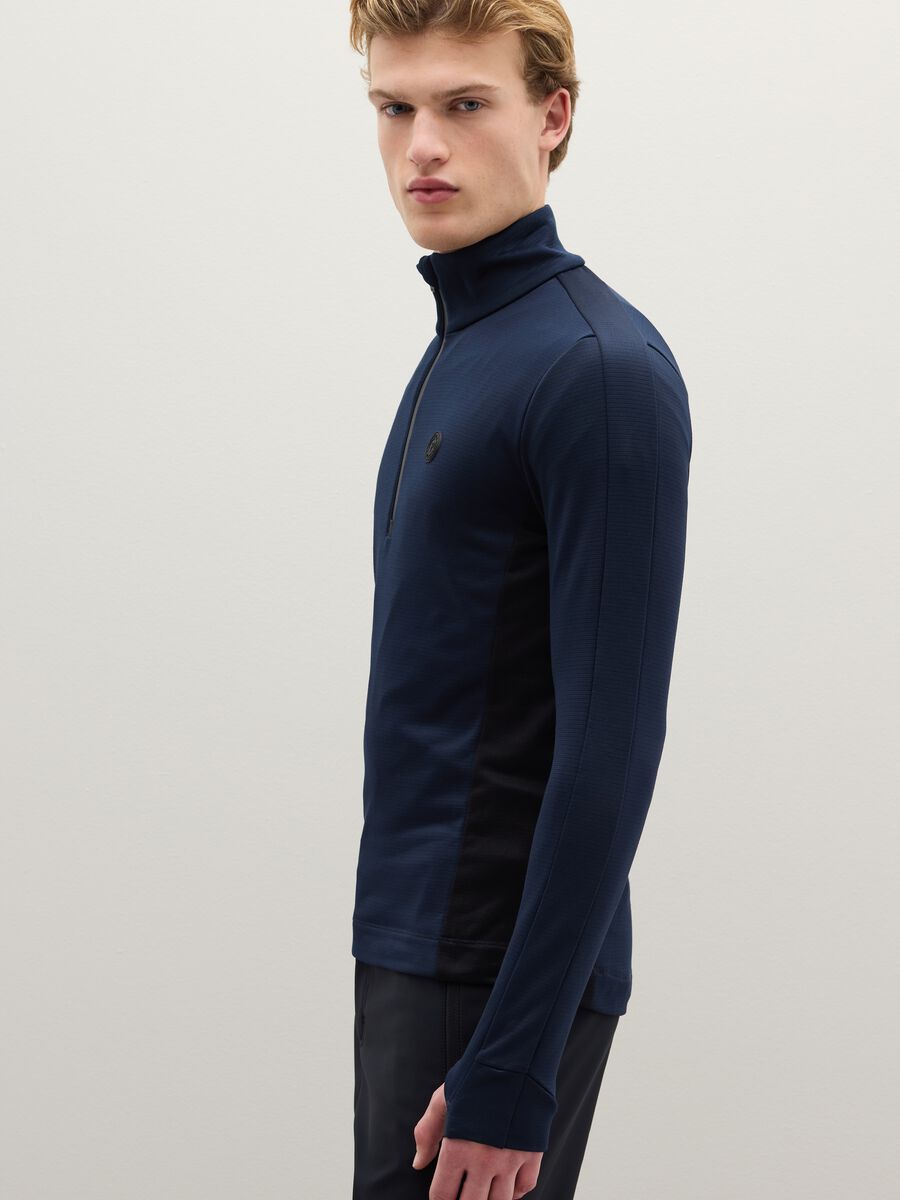 Blue and black high-collar sweatshirt, regular fit with half zip_3