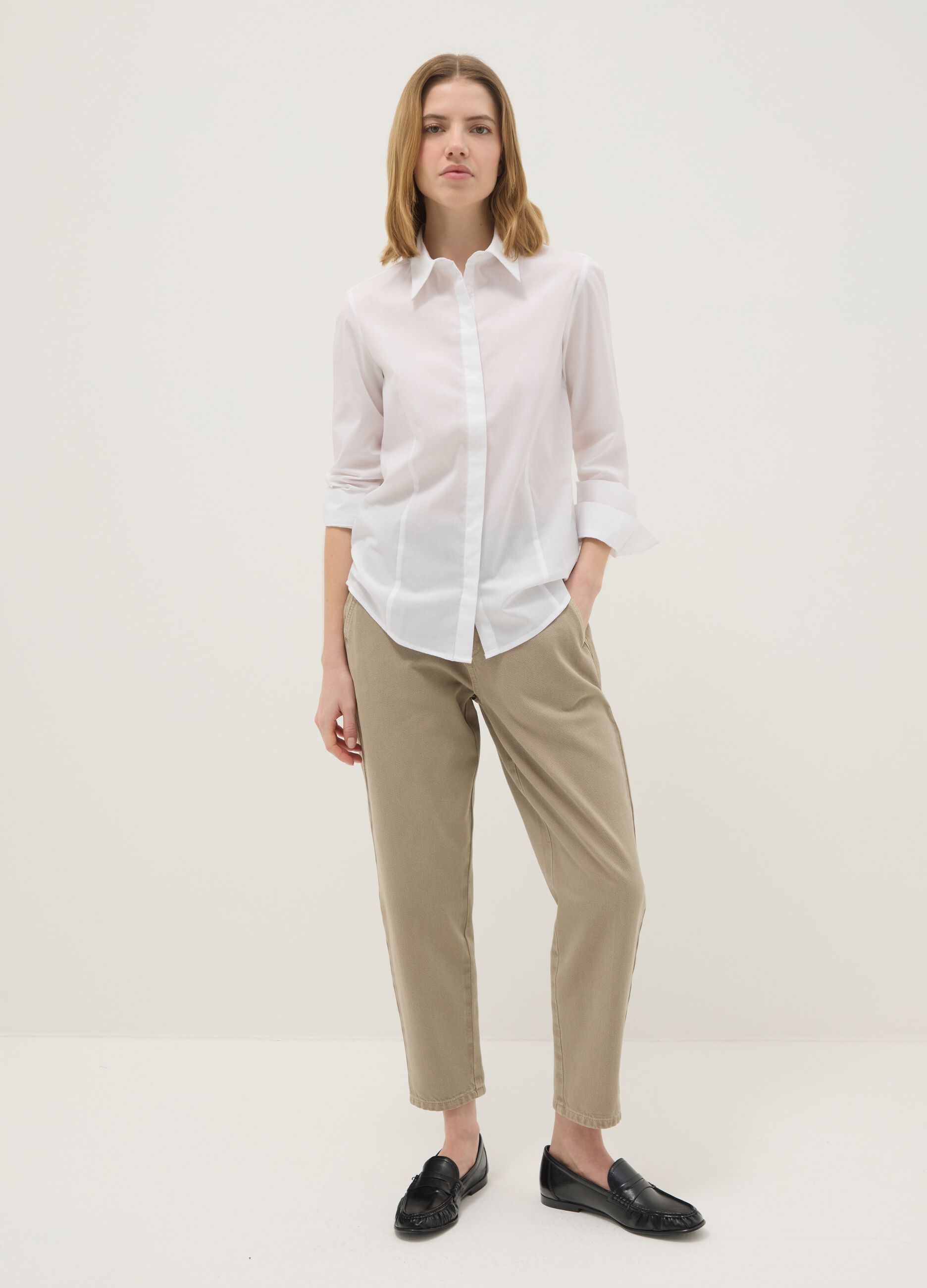 Beige Pure Cotton Baggy Trousers