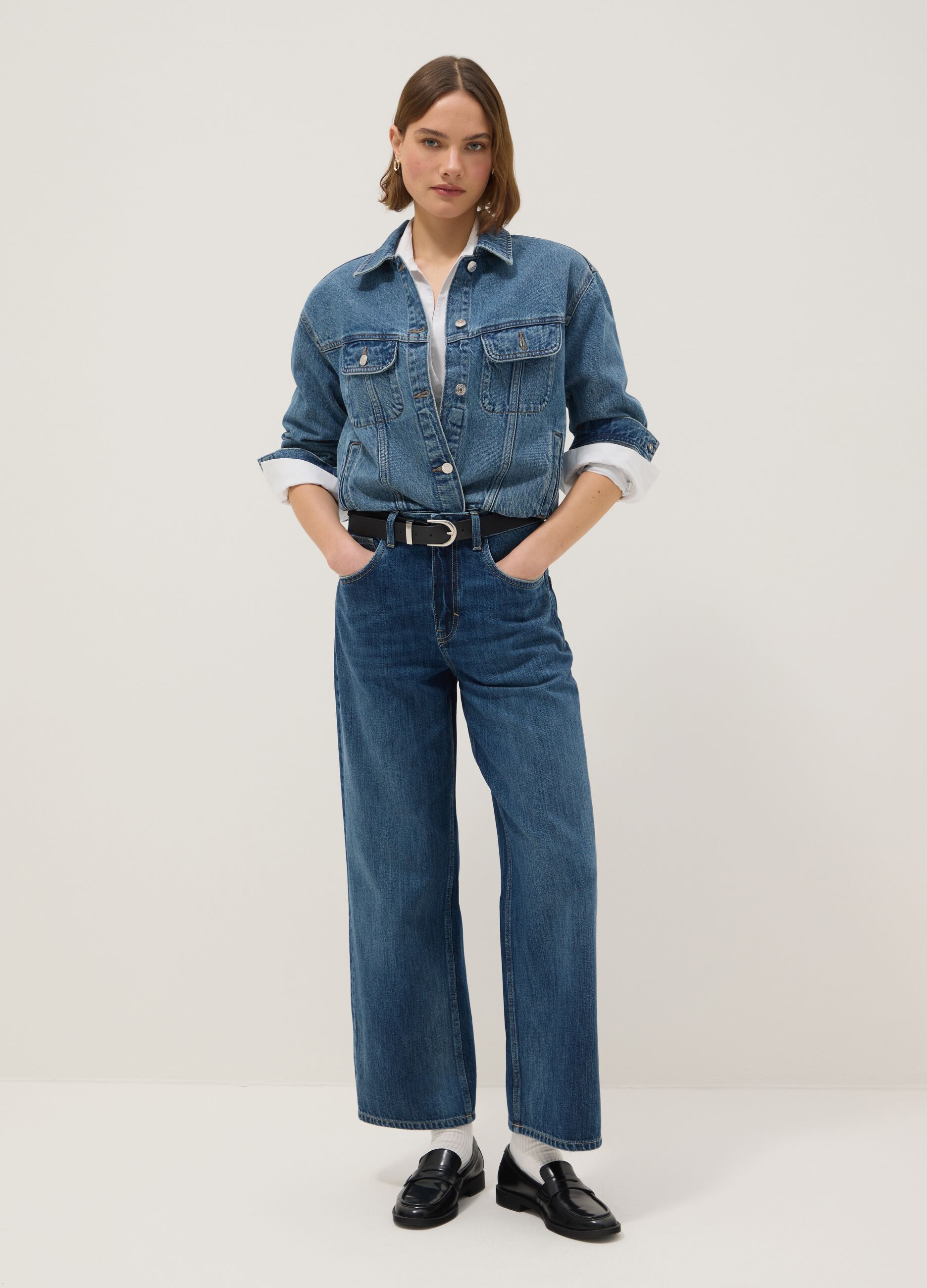 Giacca in puro cotone denim blu regular fit