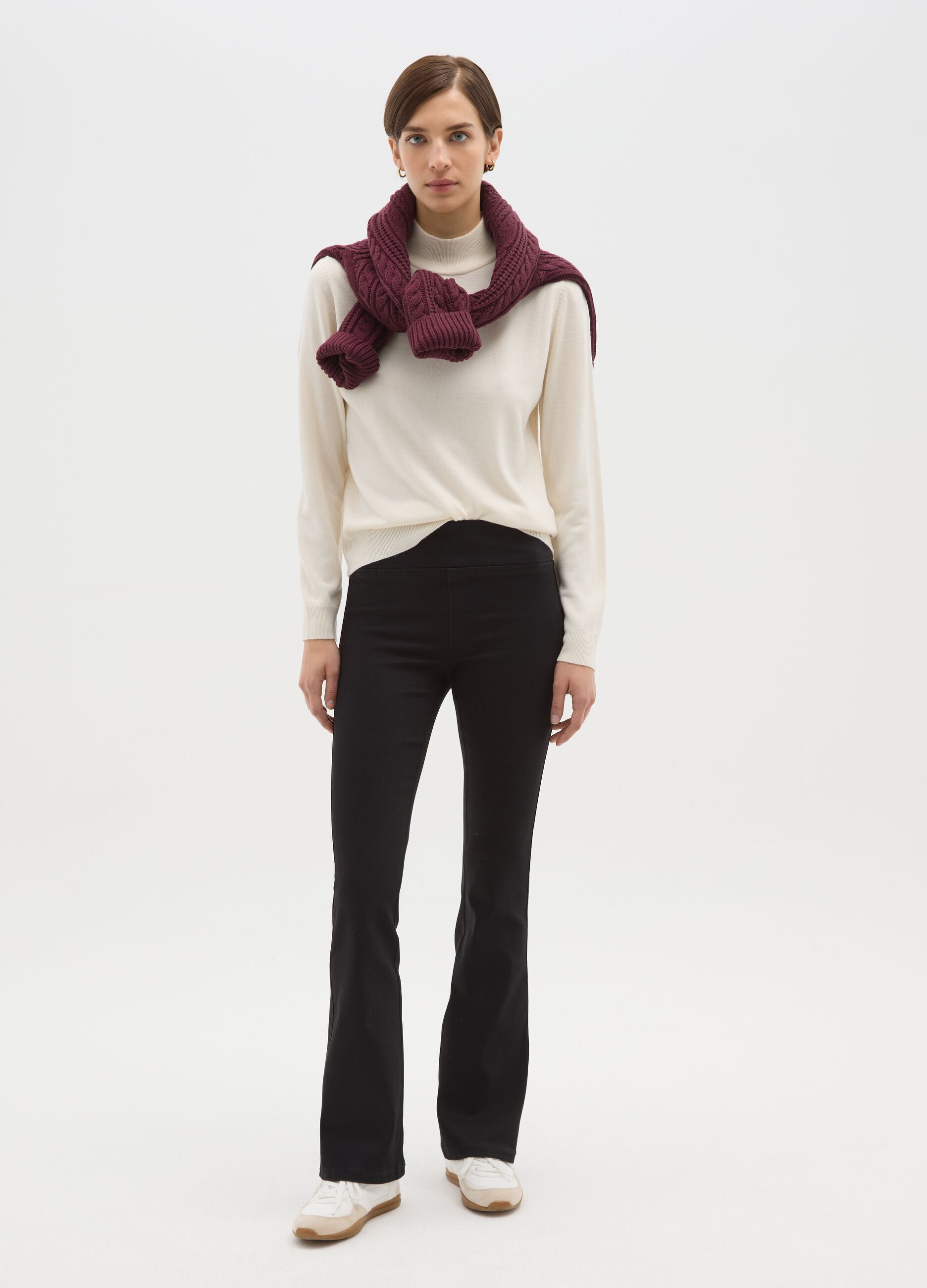 Black Cotton Blend Flare Trousers