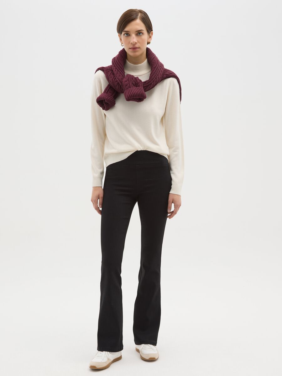 Black Cotton Blend Flare Trousers_0