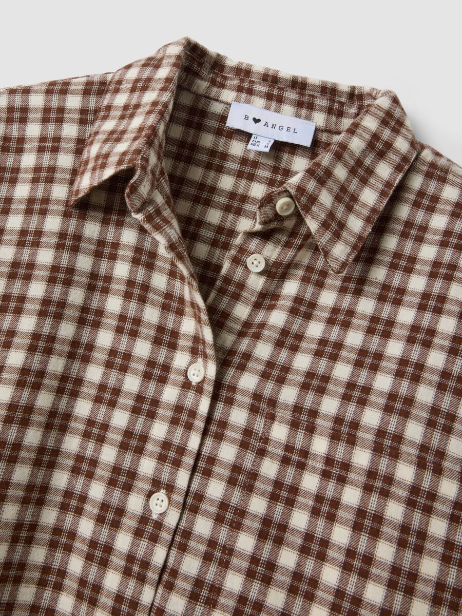 Brown checked pure cotton flannel shirt_1