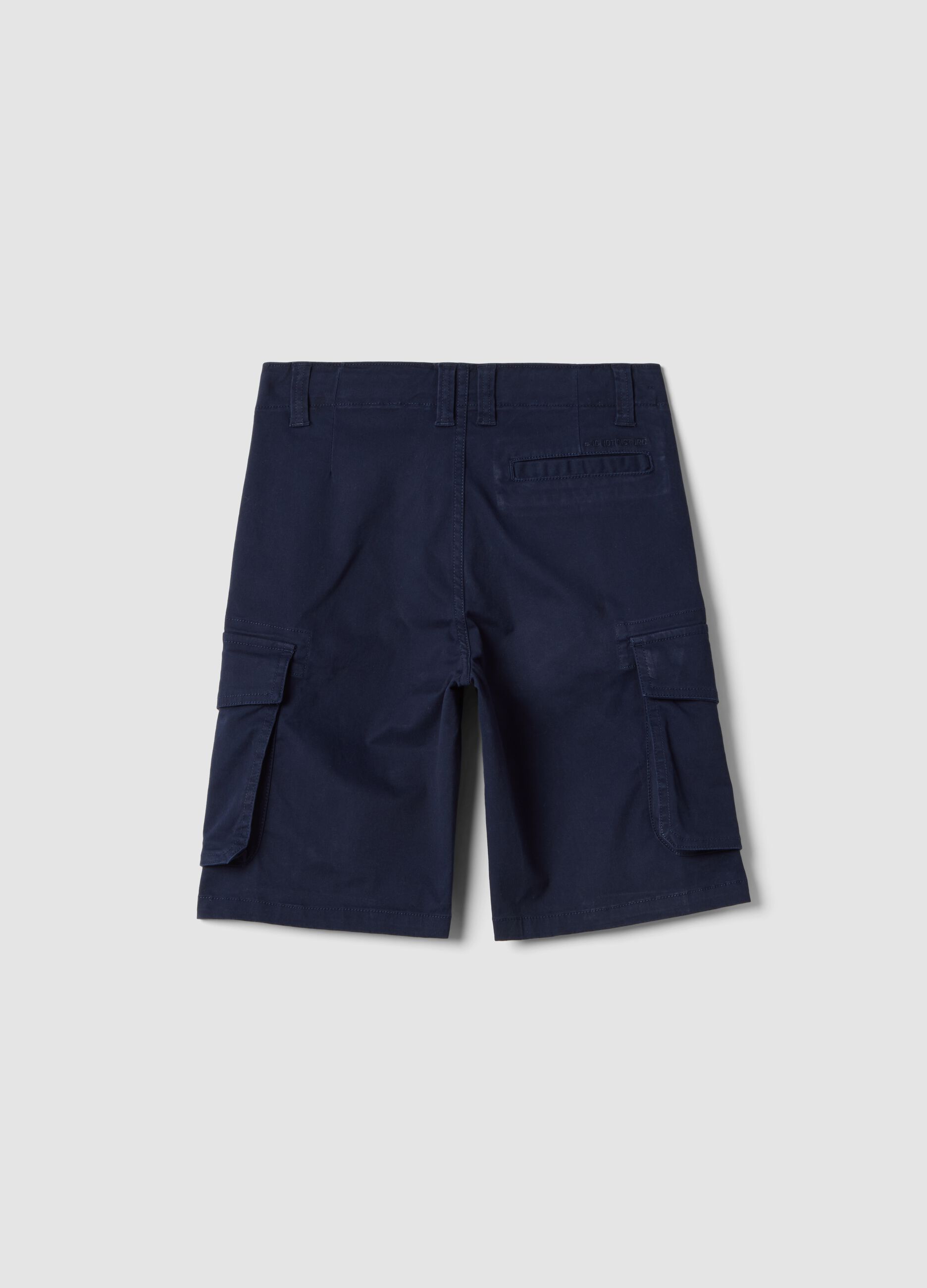 Boys' blue stretch cotton cargo shorts, regular fit