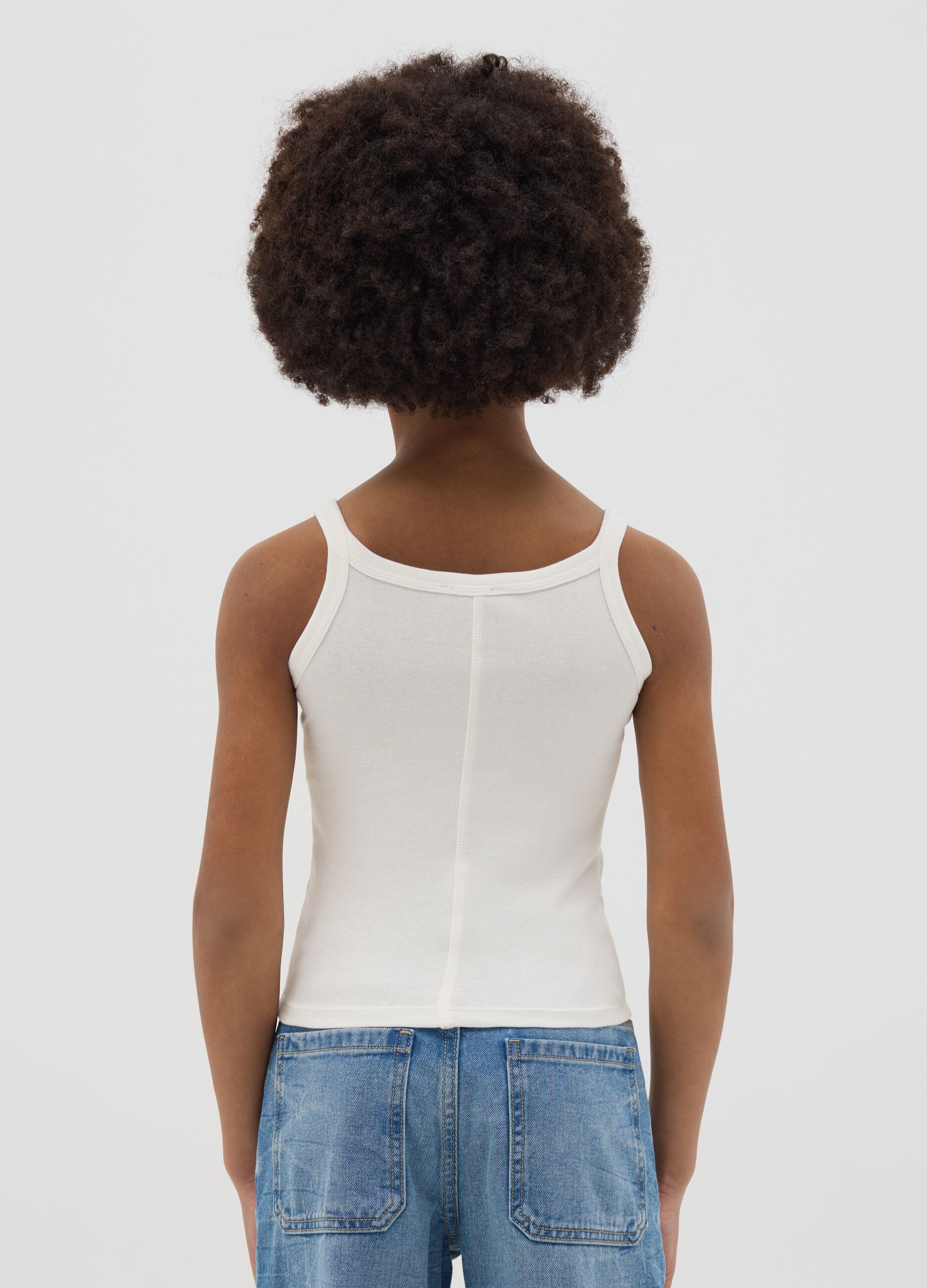 Tank top in cotone stretch con strass bianco