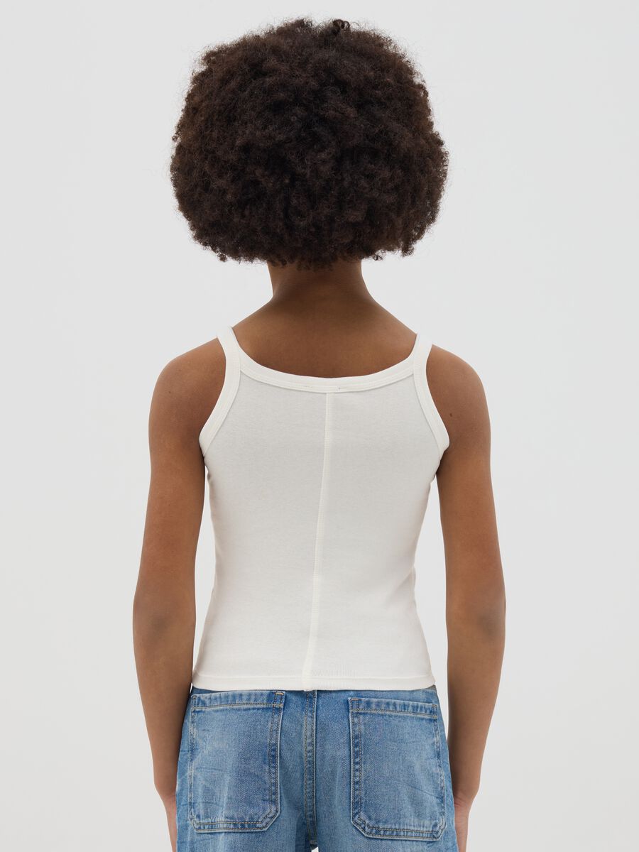 White tank top in stretch cotton with diamantés_2