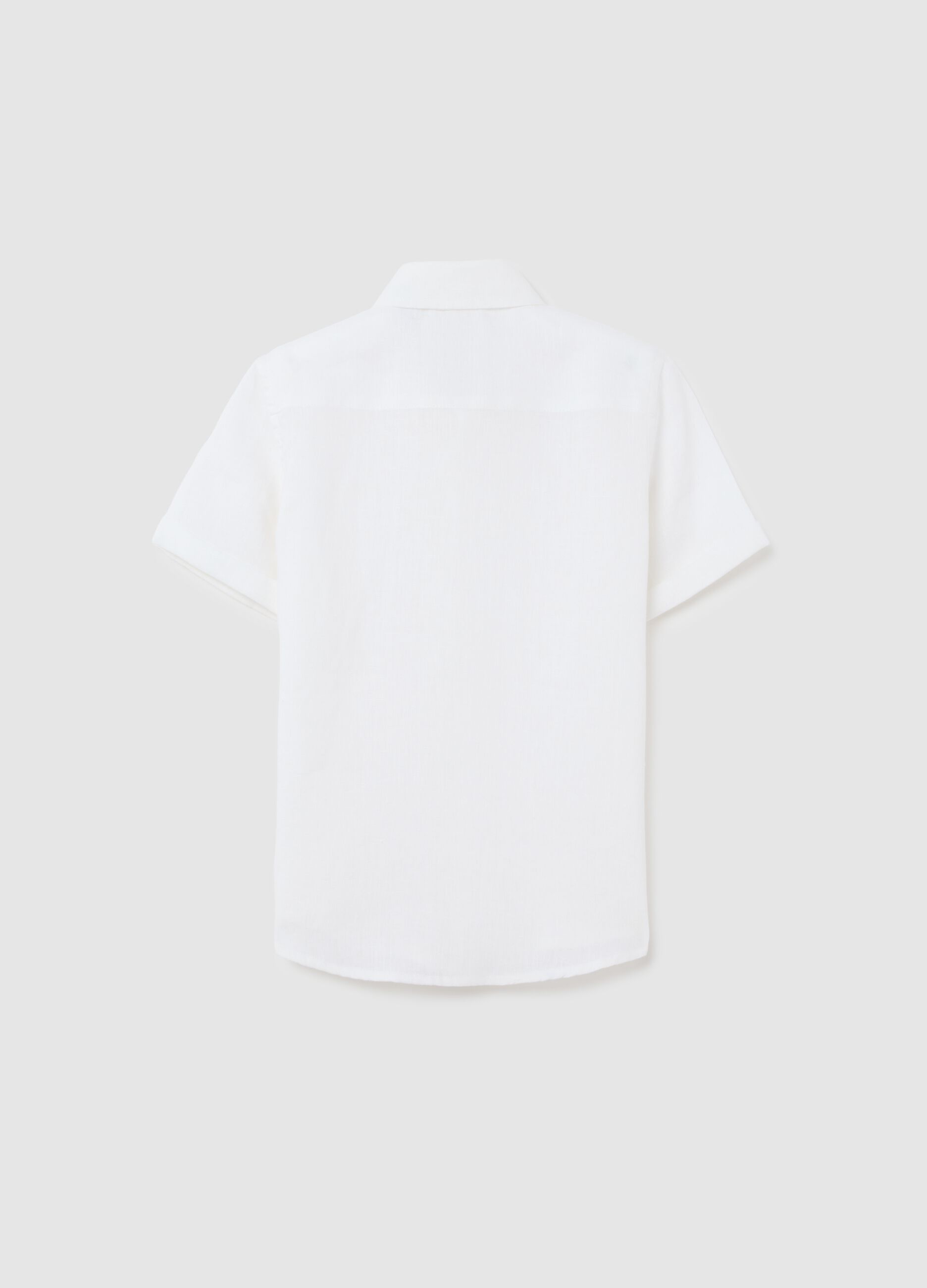 Children's white pure linen shirt with classic collar and oversized fit