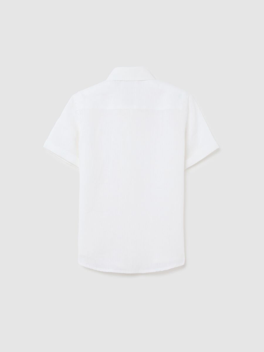 Children's white pure linen shirt with classic collar and oversized fit_4
