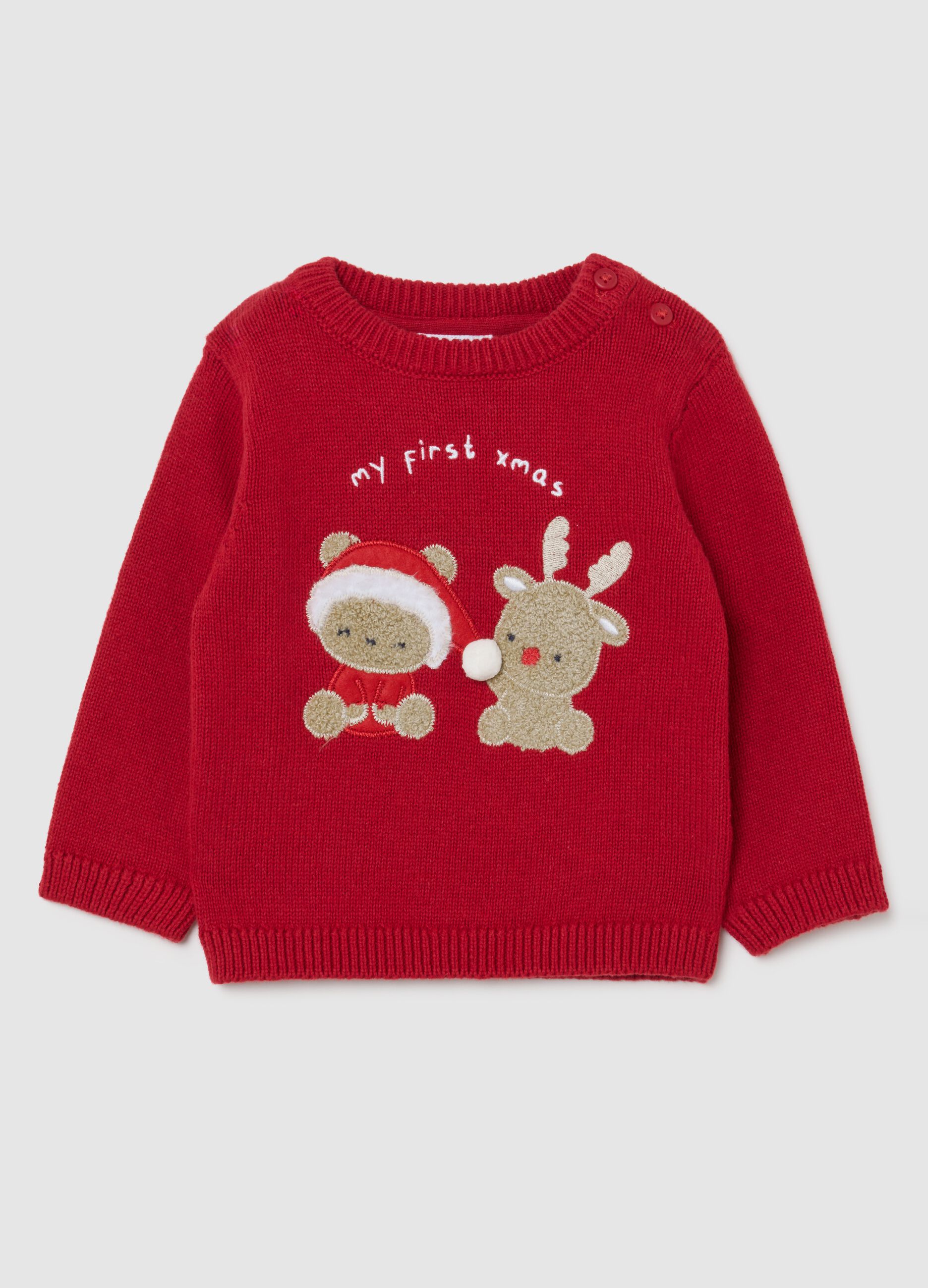 Red newborn Christmas sweater in pure cotton regular fit