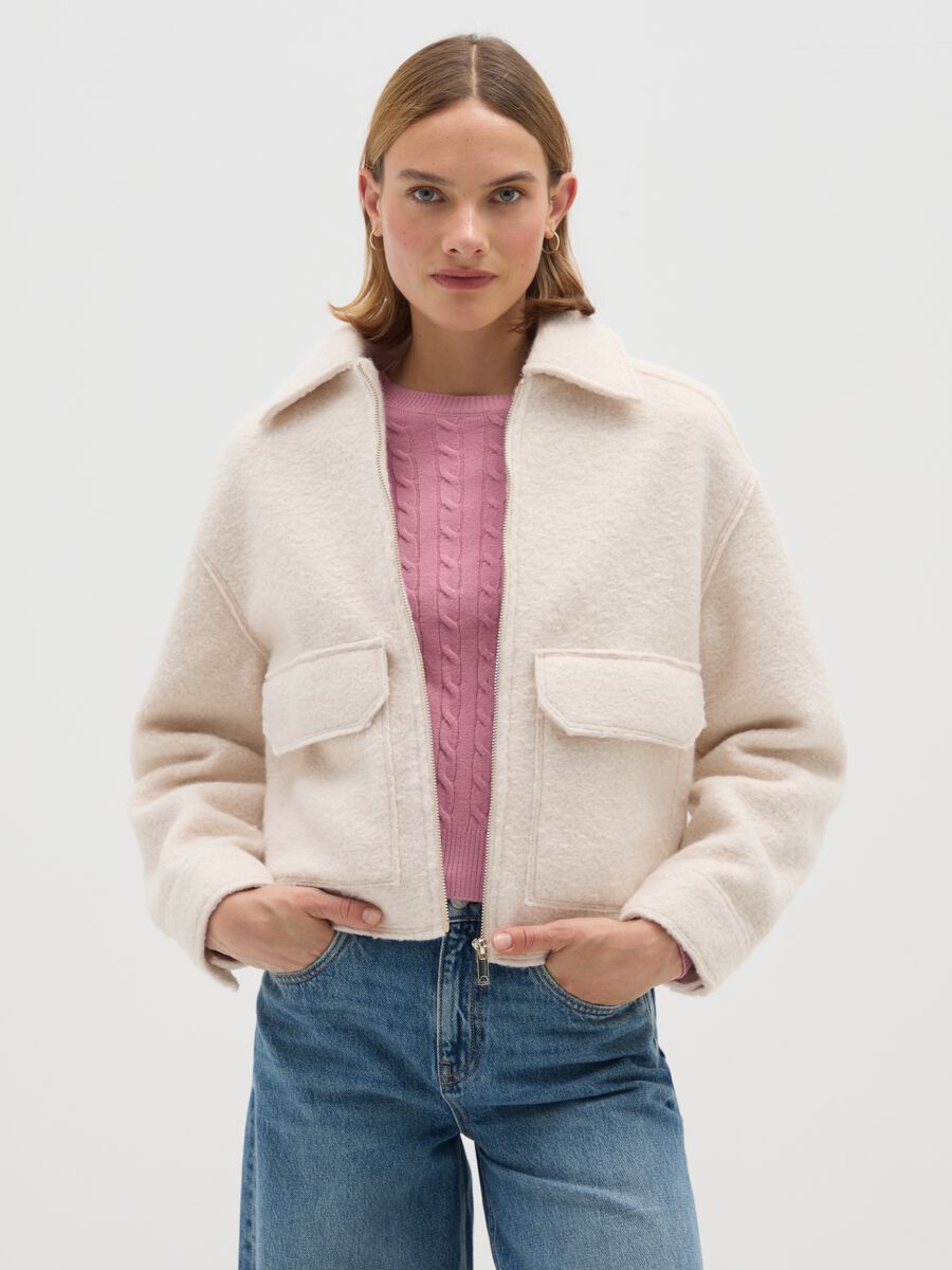 Giacca bianca regular fit con zip_1