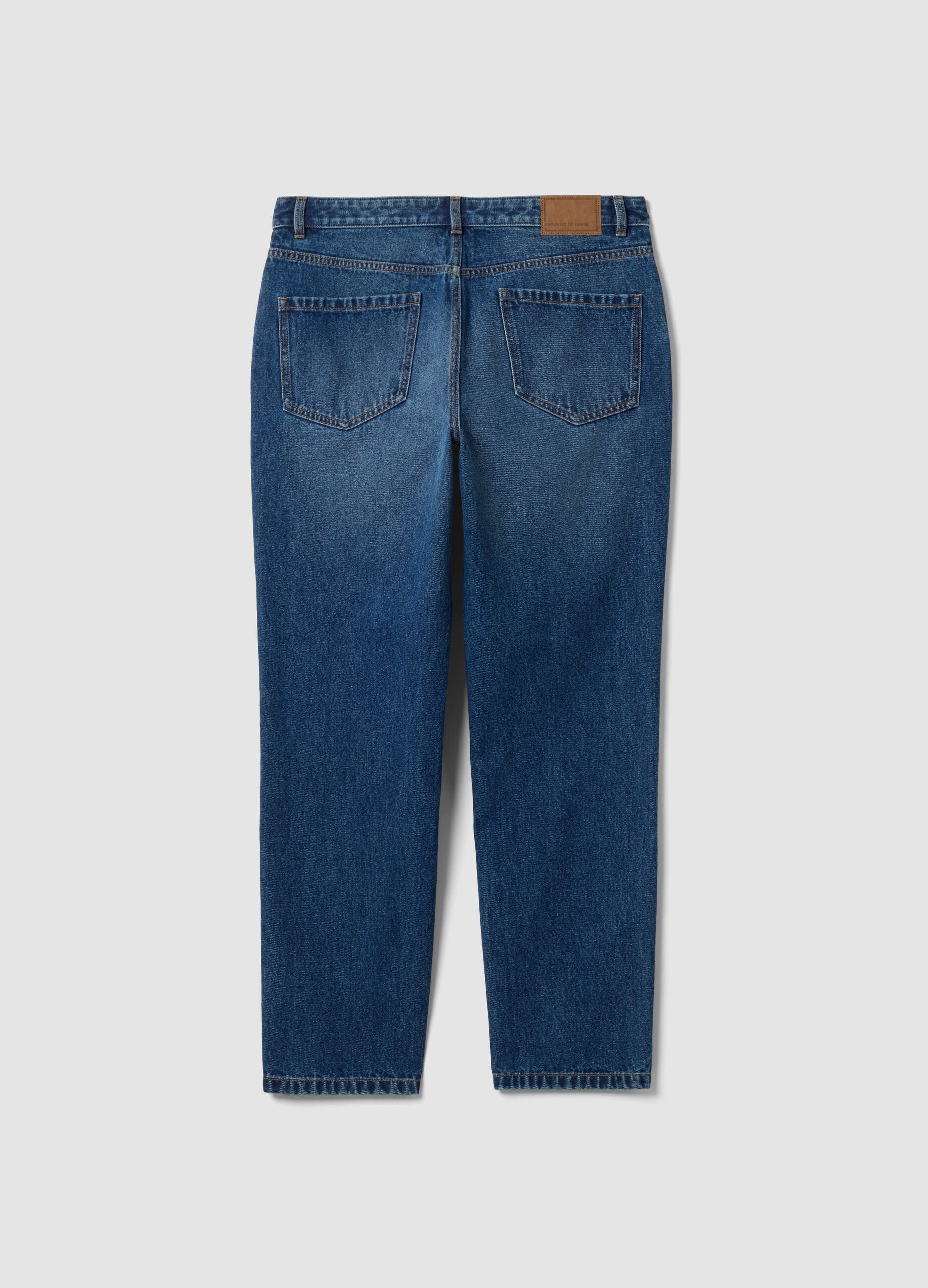 Regular tapered pure cotton denim jeans