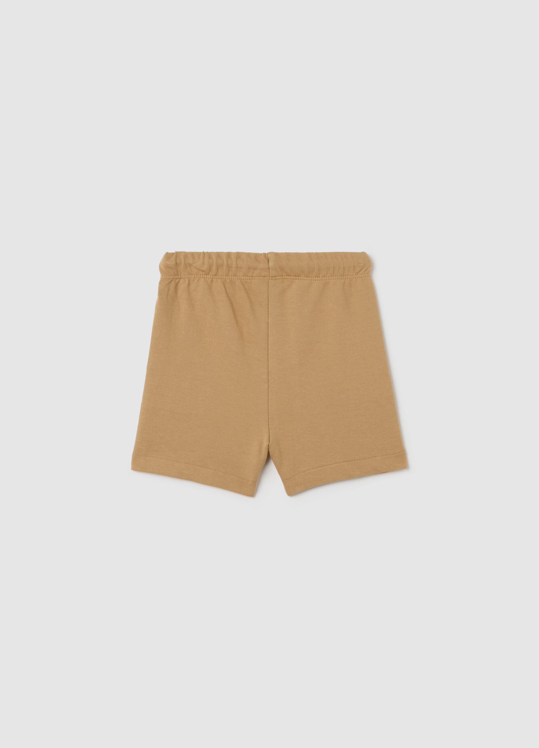 Beige Bermuda shorts with drawstring and waffle weave