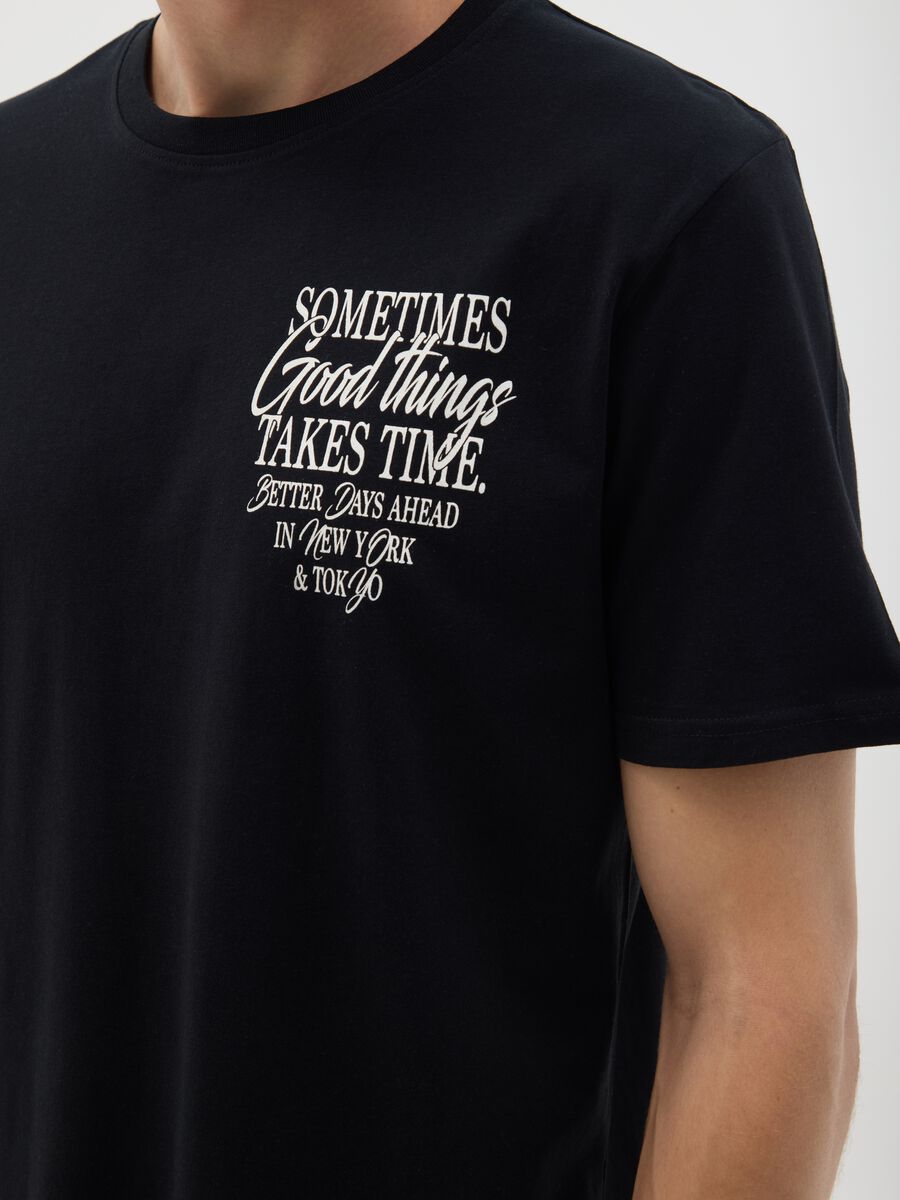 Regular fit black pure cotton T-shirt with motivational messages_2