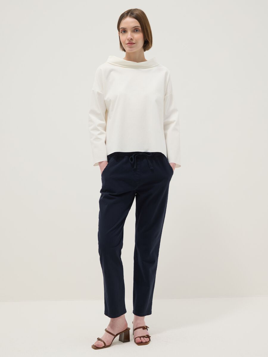 Maglia in misto cotone elasticizzato bianca regular fit con collo ampio_1