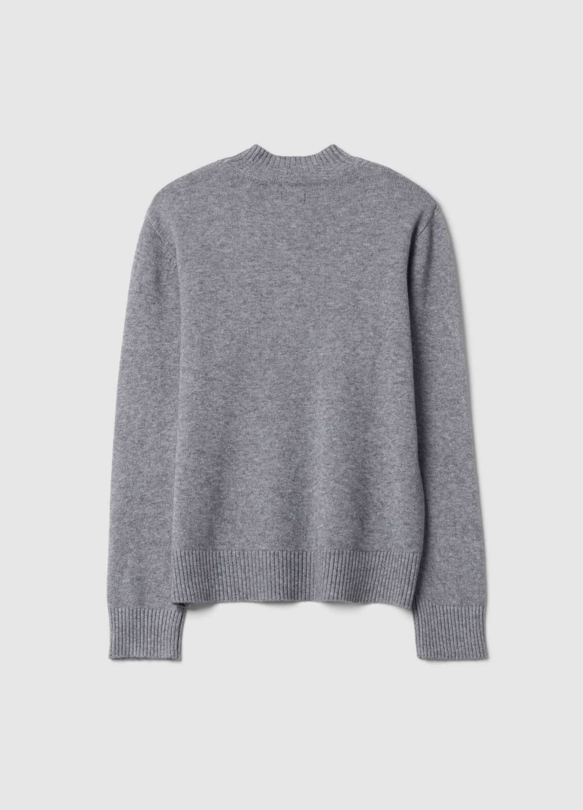 Grey viscose-blend jumper with ribbed high neck, regular fit