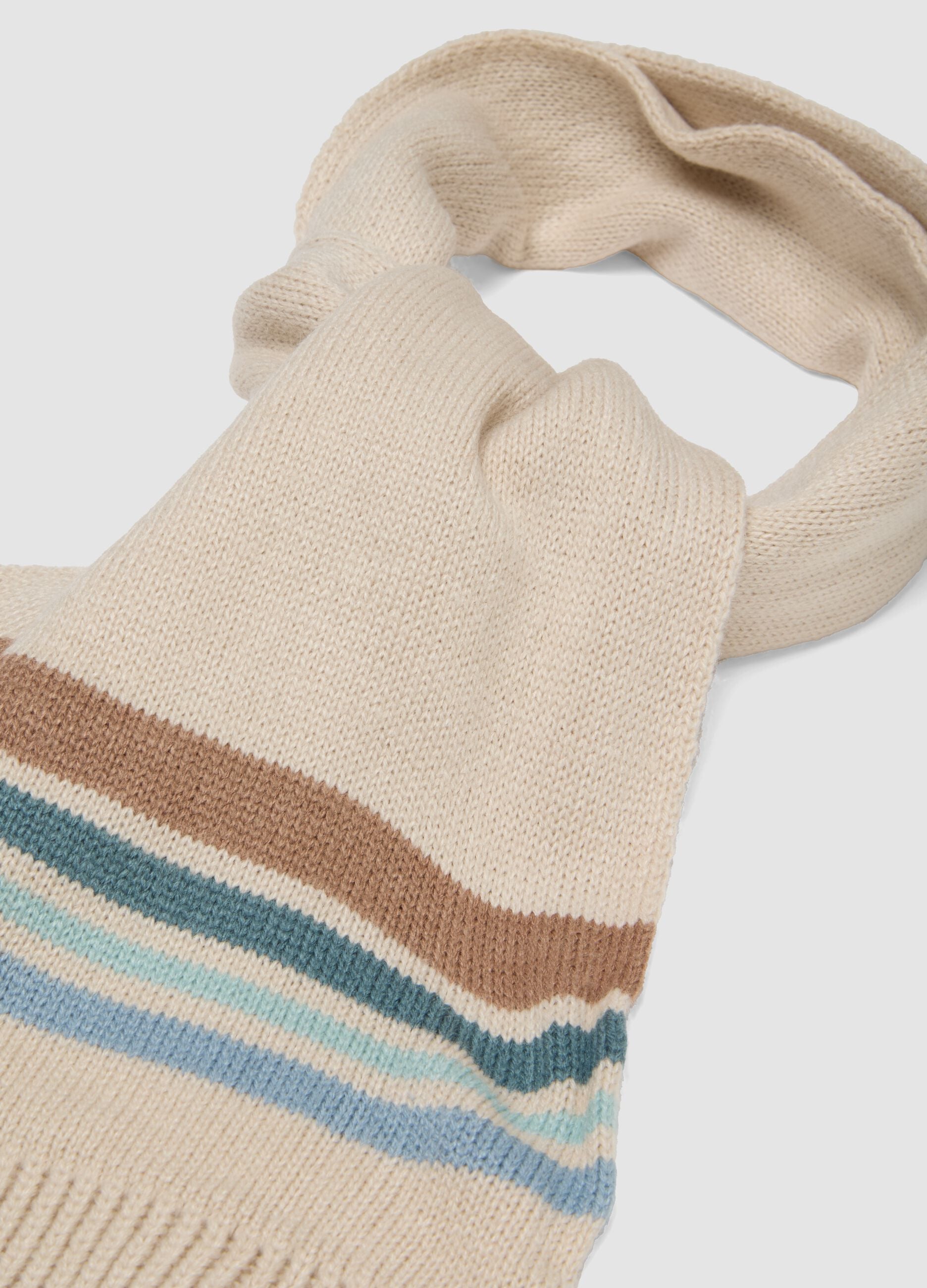 Sciarpa beige in maglia con righe a contrasto