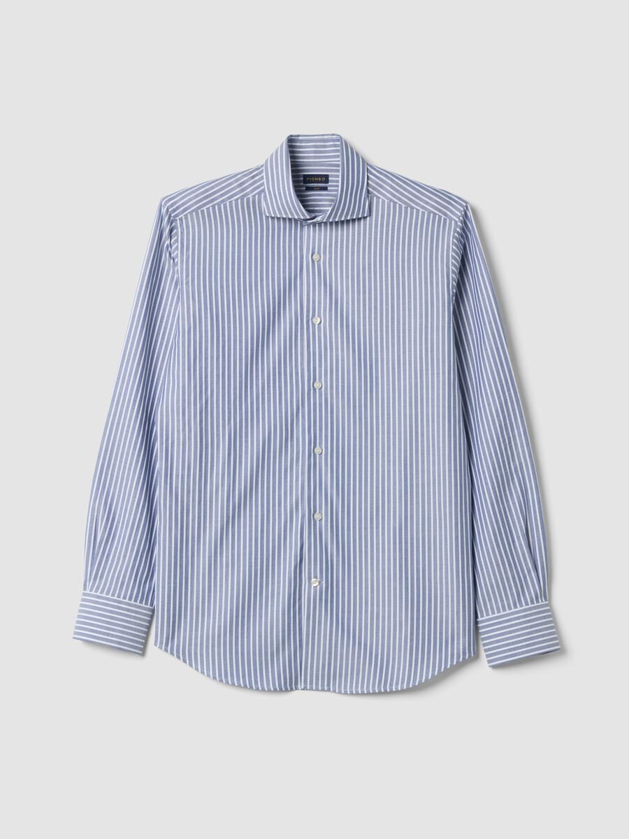 Camicia oxford bianca in puro cotone a righe slim fit_4