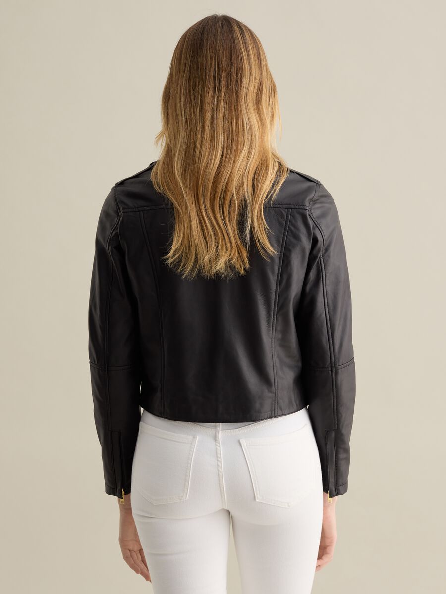 Black genuine leather biker jacket_3