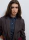 Blazer marrone in viscosa elasticizzata regular fit a microquadri_0