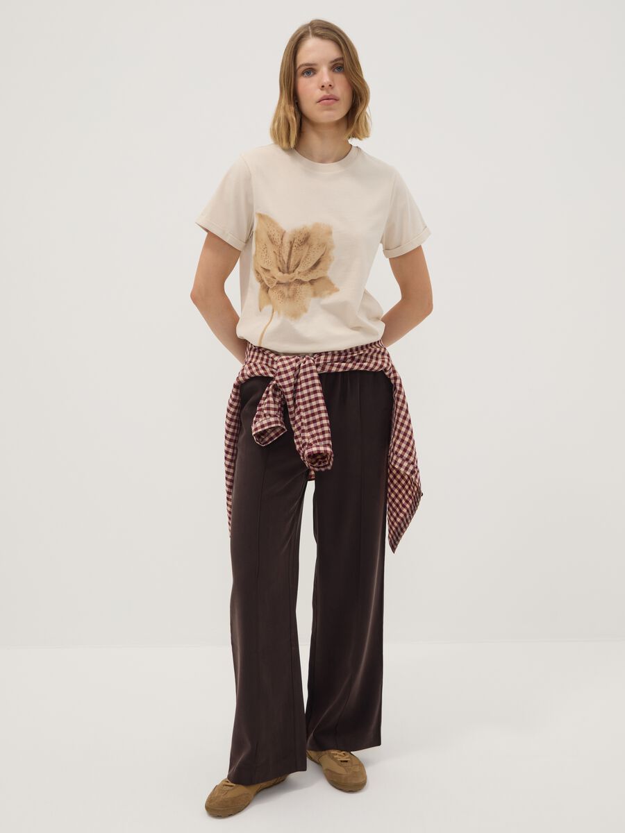 Pantaloni jogger marroni in misto viscosa wide leg_0