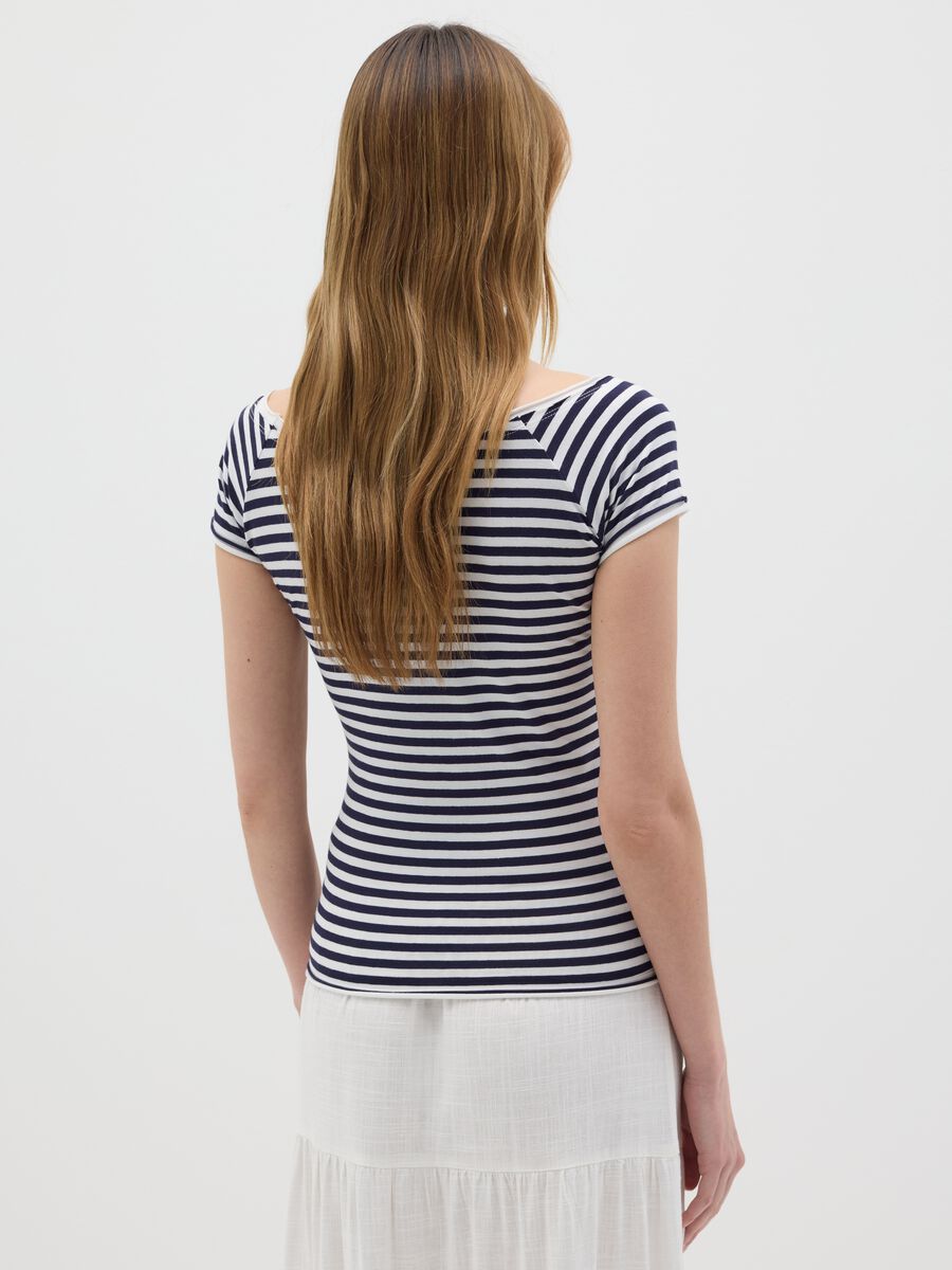 Blue and white striped stretch cotton T-shirt_2