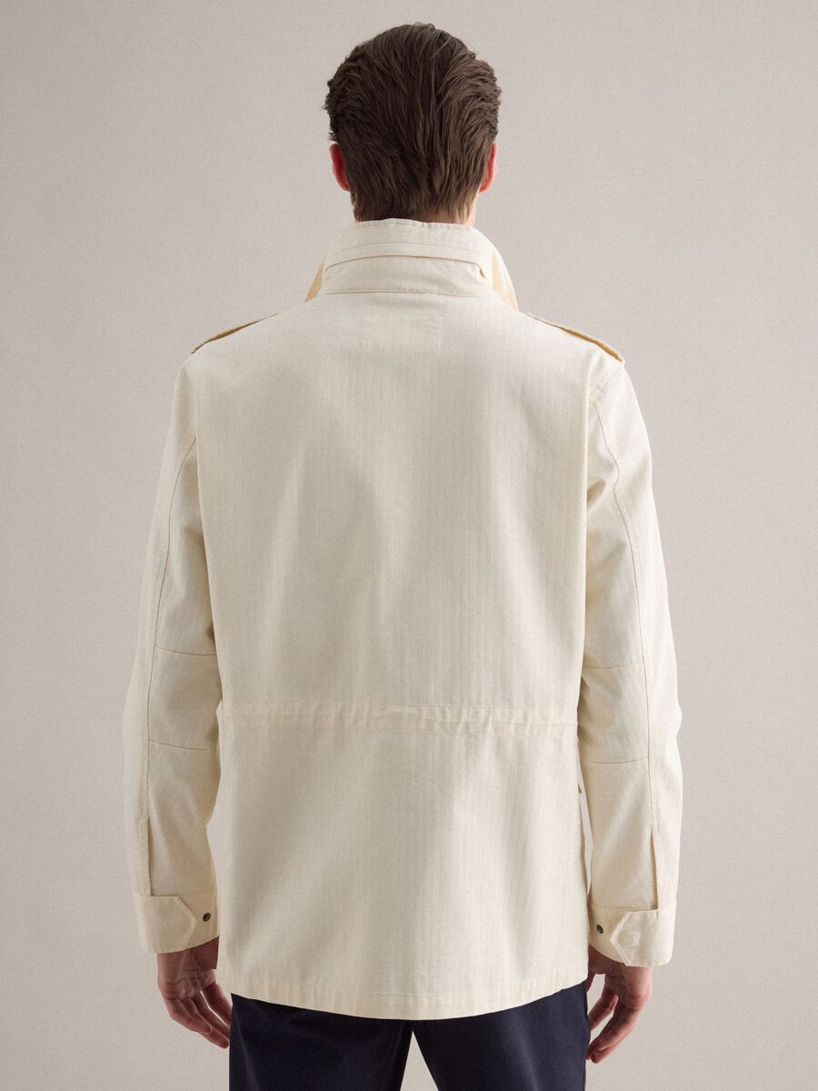 Beige cotton parka jacket, regular fit with pockets and zip_2