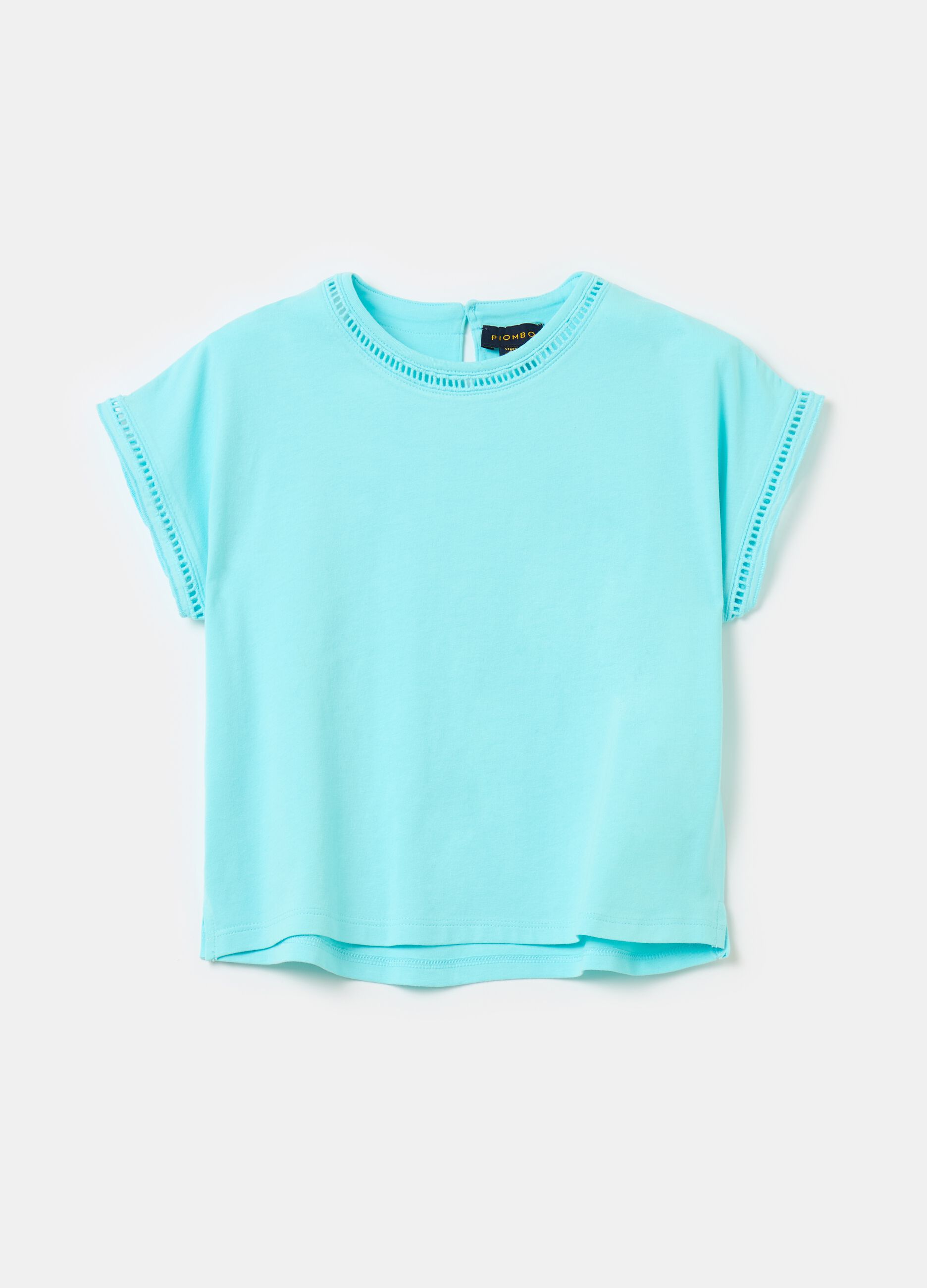 T-shirt tinta unita con inserti traforati