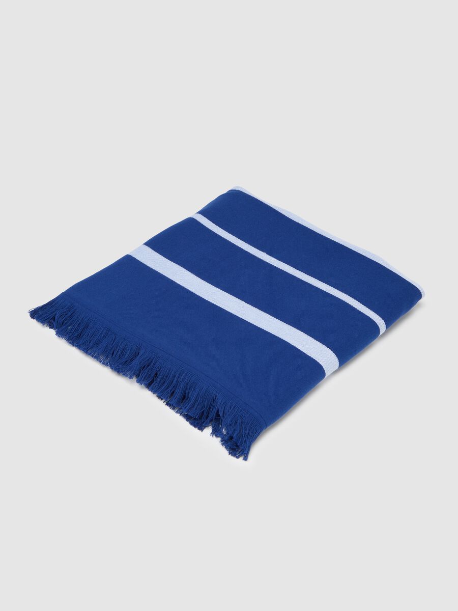 Women's multicolour cotton beach towel with fringes_0