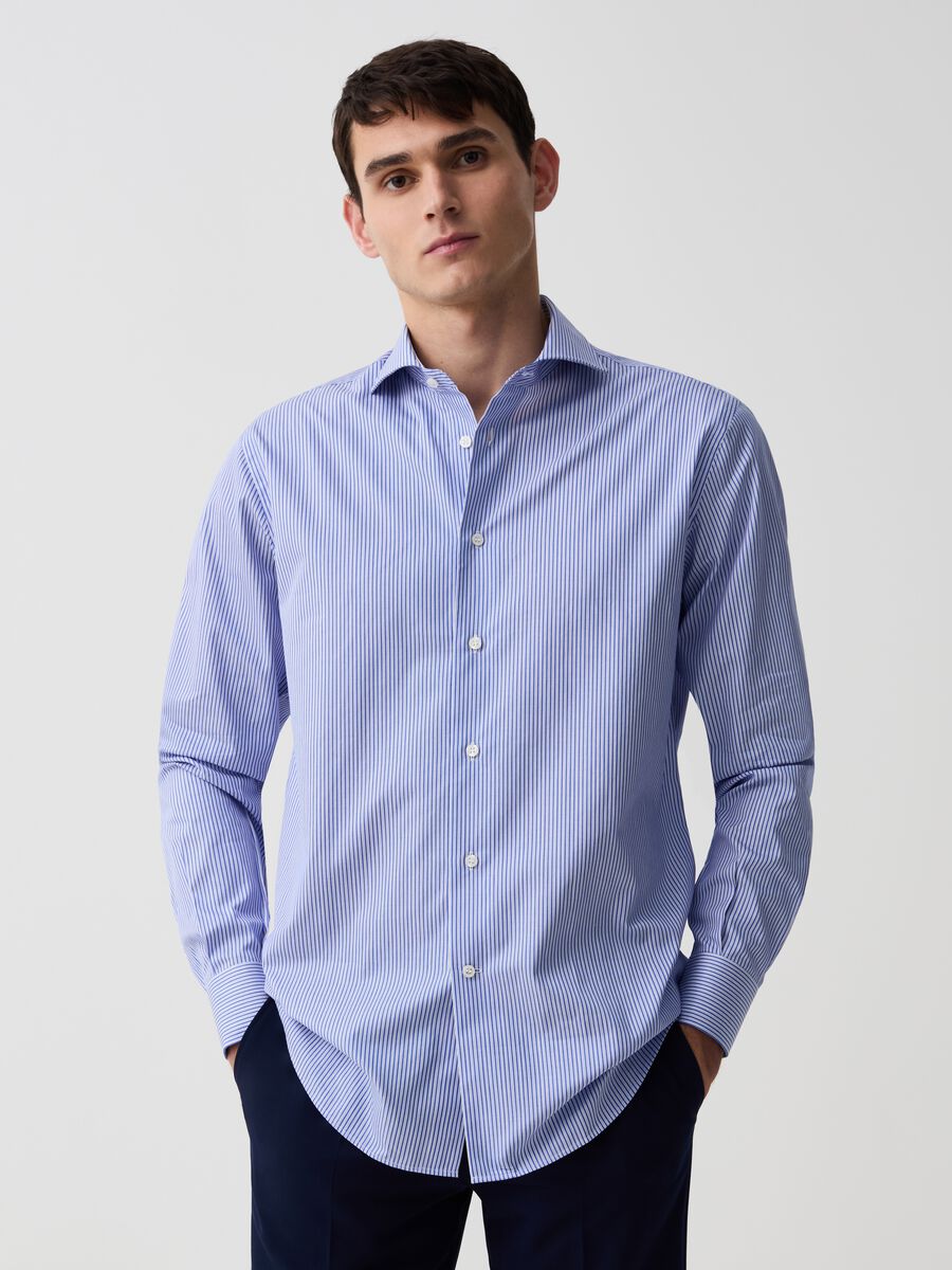 Regular-fit shirt in double-twist striped cotton_0