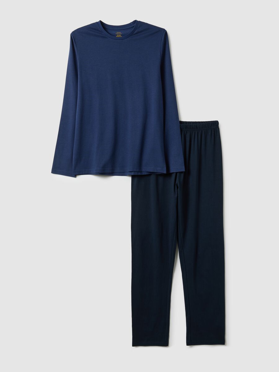Long blue pyjamas in pure cotton, regular fit_4