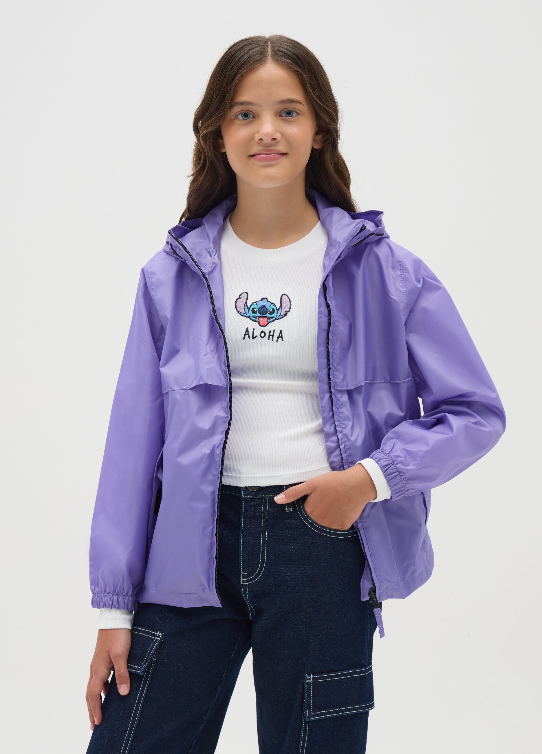 Girls' purple hooded jacket