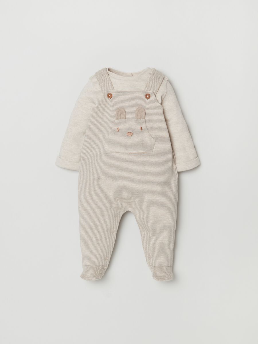 Set t-shirt e salopette a righe con piedini_0