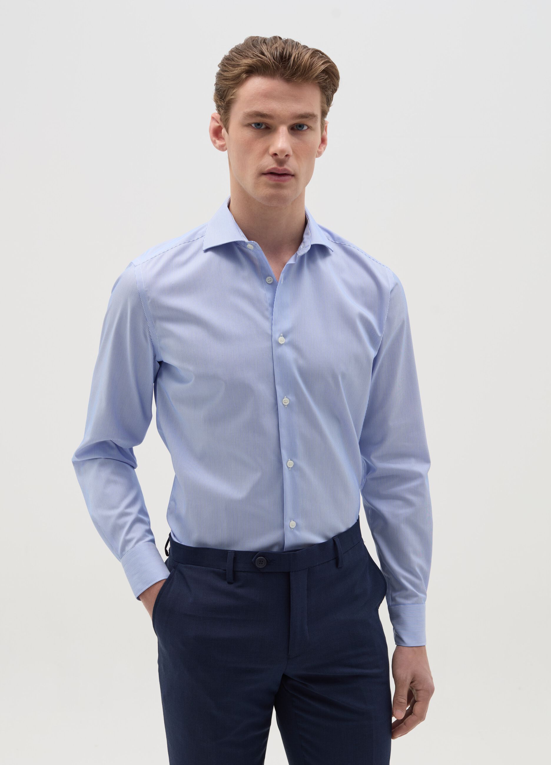 Slim-fit no-iron shirt with thin stripes