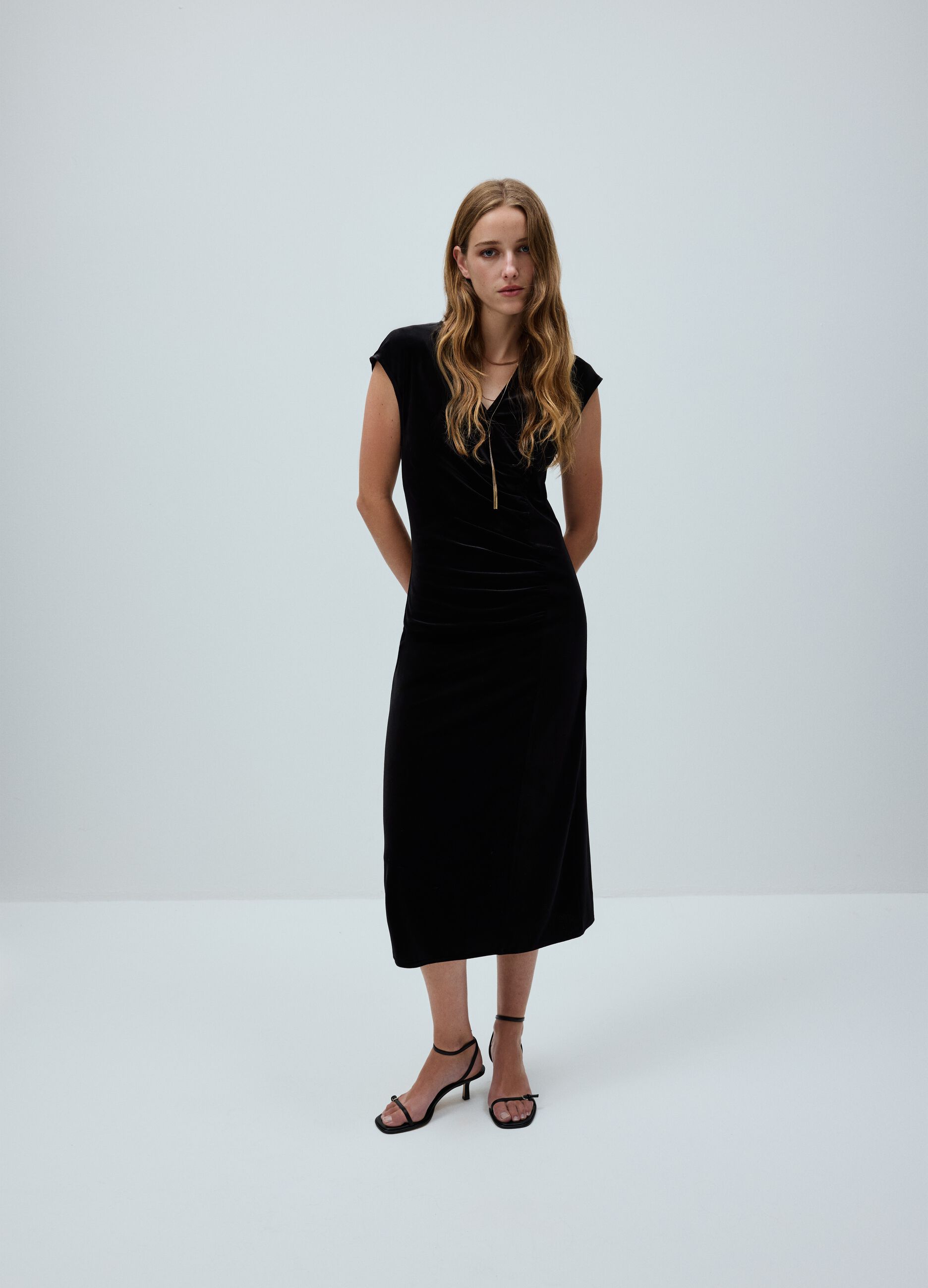 Deep V Black Long Dress Slim Fit