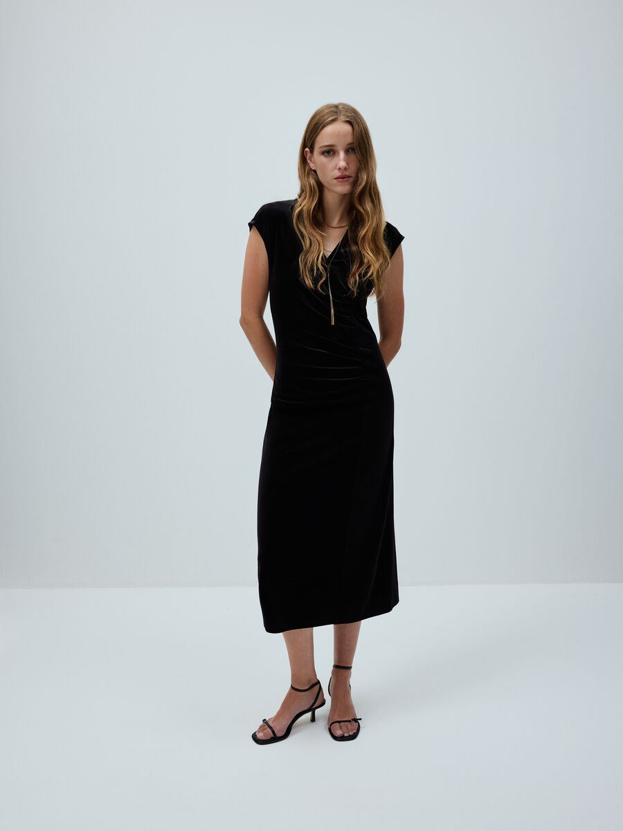 Abito lungo nero deep V slim fit_0