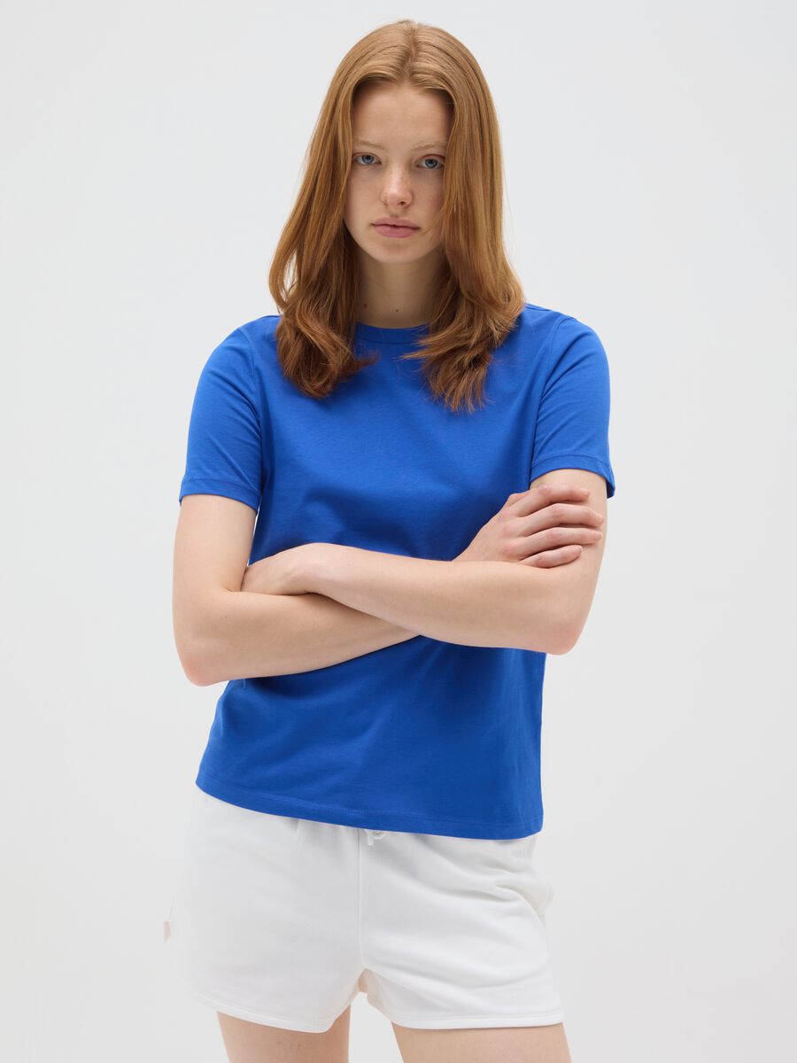 Women's blue pure cotton regular fit T-shirt_0