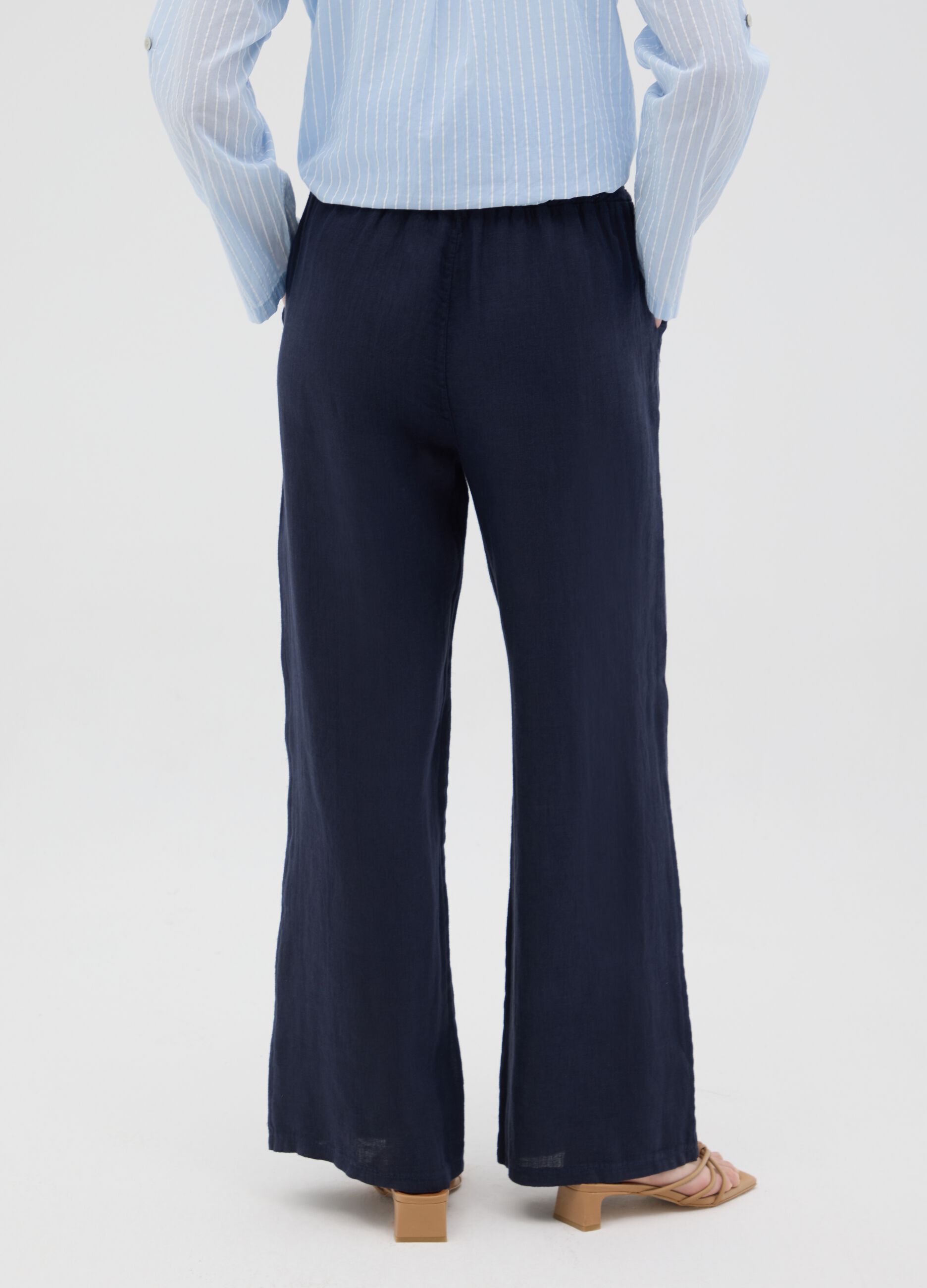 Women's pure blue linen trousers with regular fit