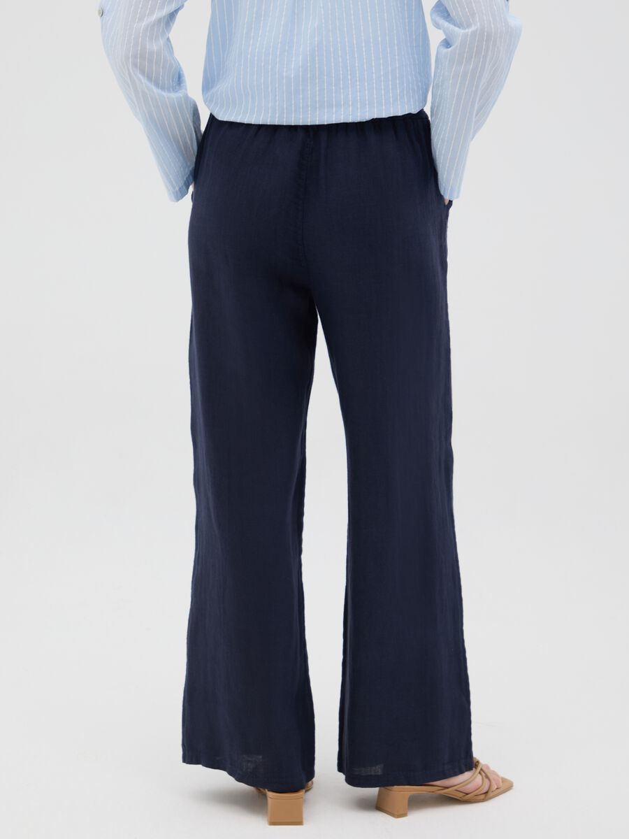 Women's pure blue linen trousers with regular fit_2