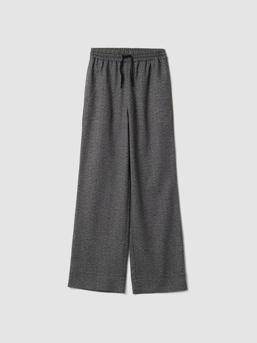 Grey stretch viscose-blend wide-leg joggers with pattern_0