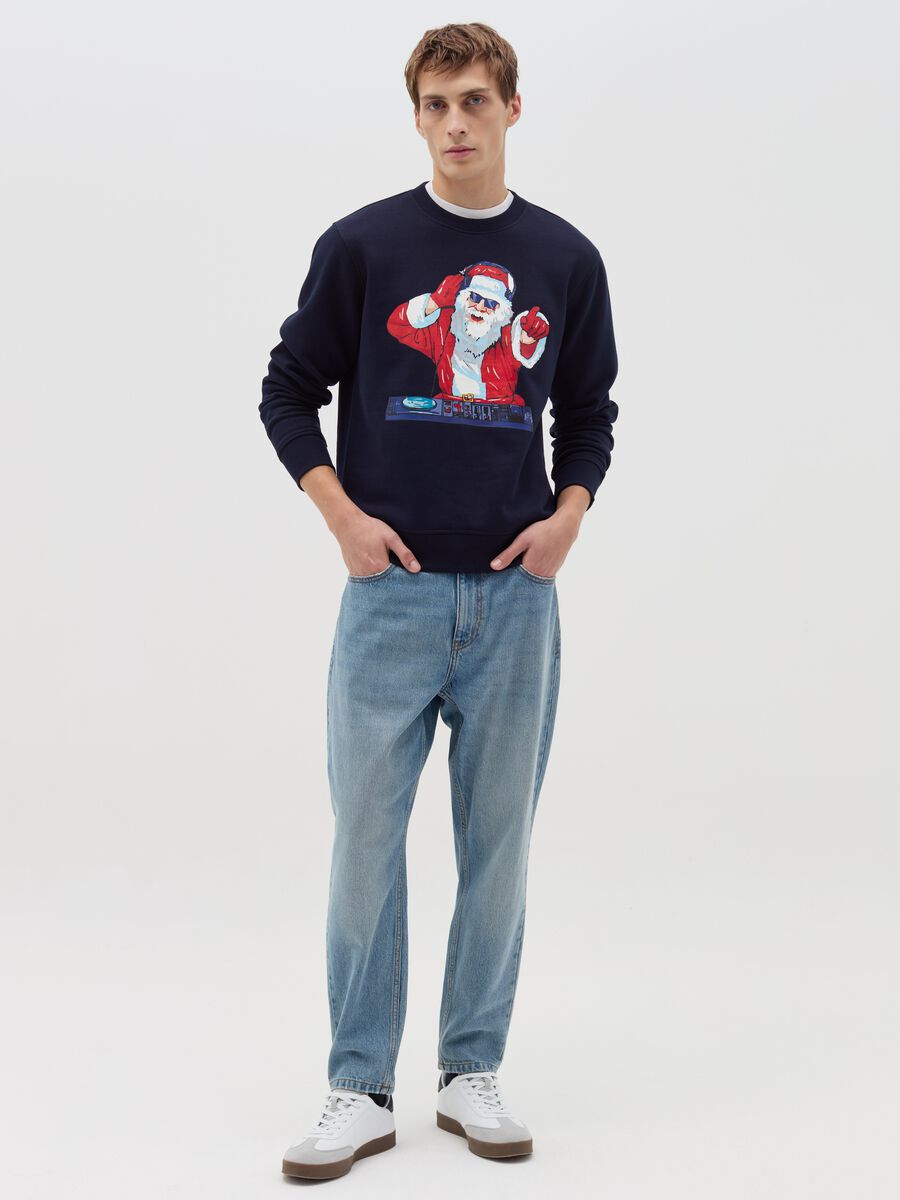 Sweatshirt with Father Christmas deejay print and round neck_1