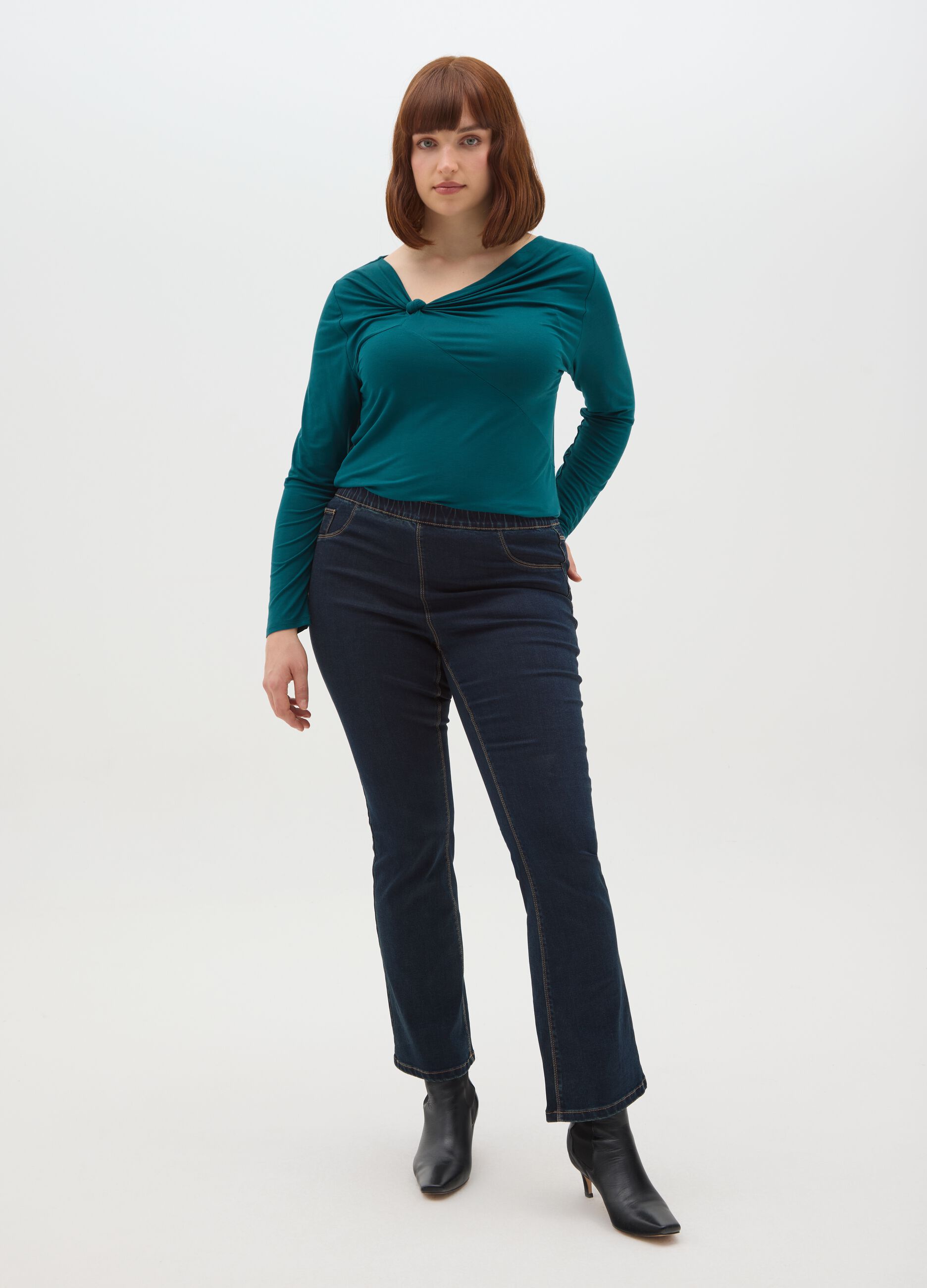 Green long-sleeved blouse in stretchy viscose