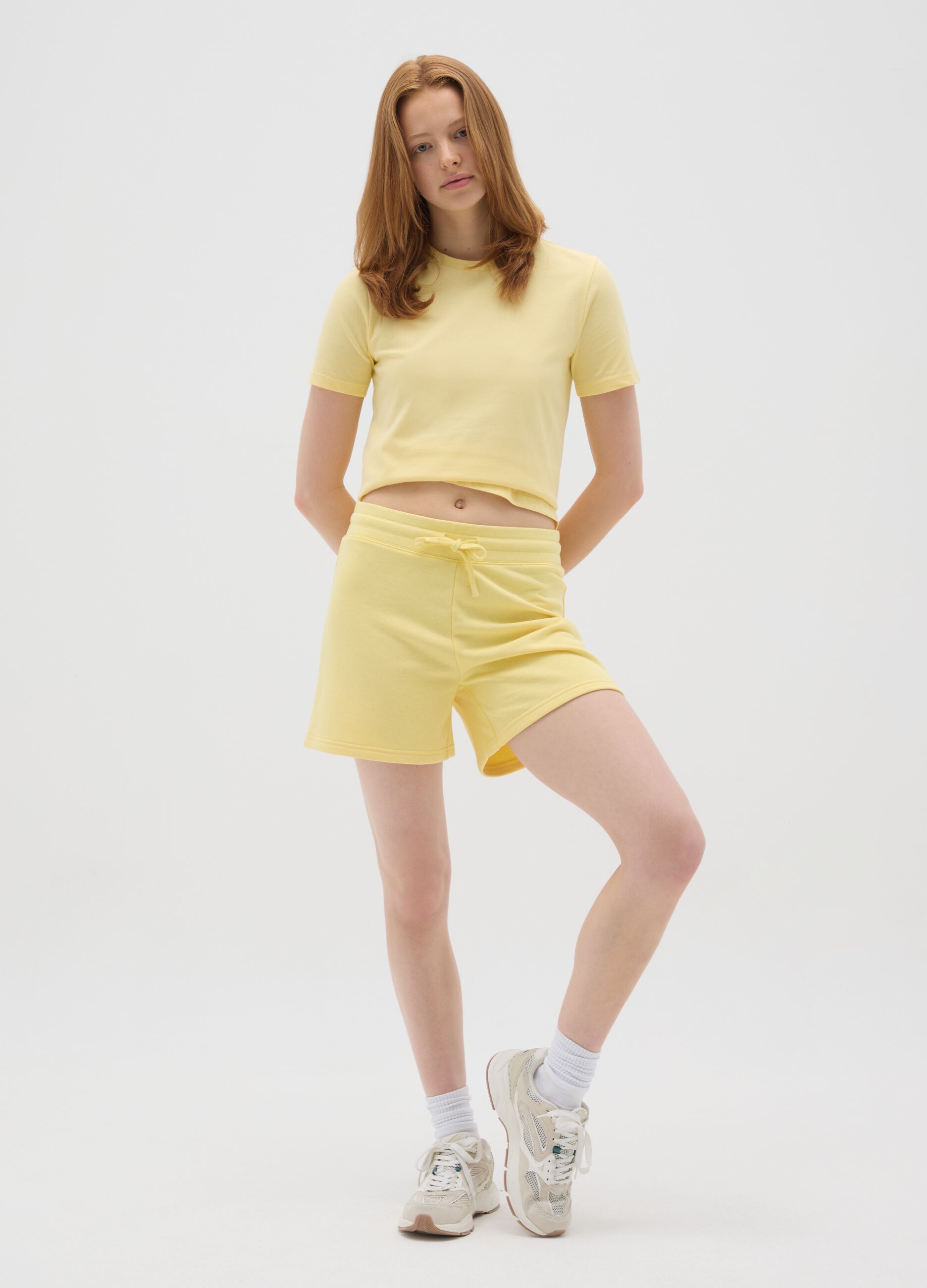 Yellow regular fit pure cotton women's t-shirt