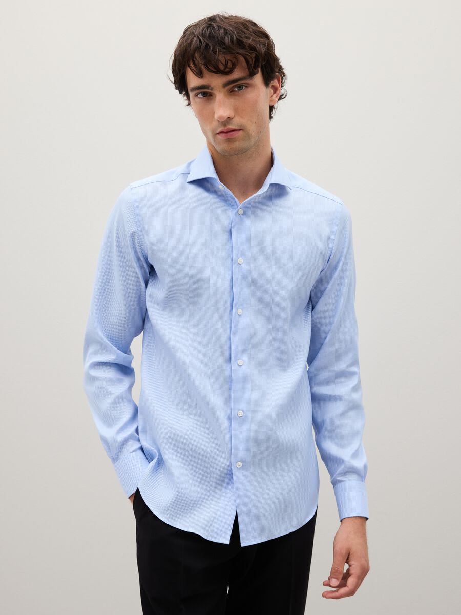 Slim fit blue cotton shirt_1