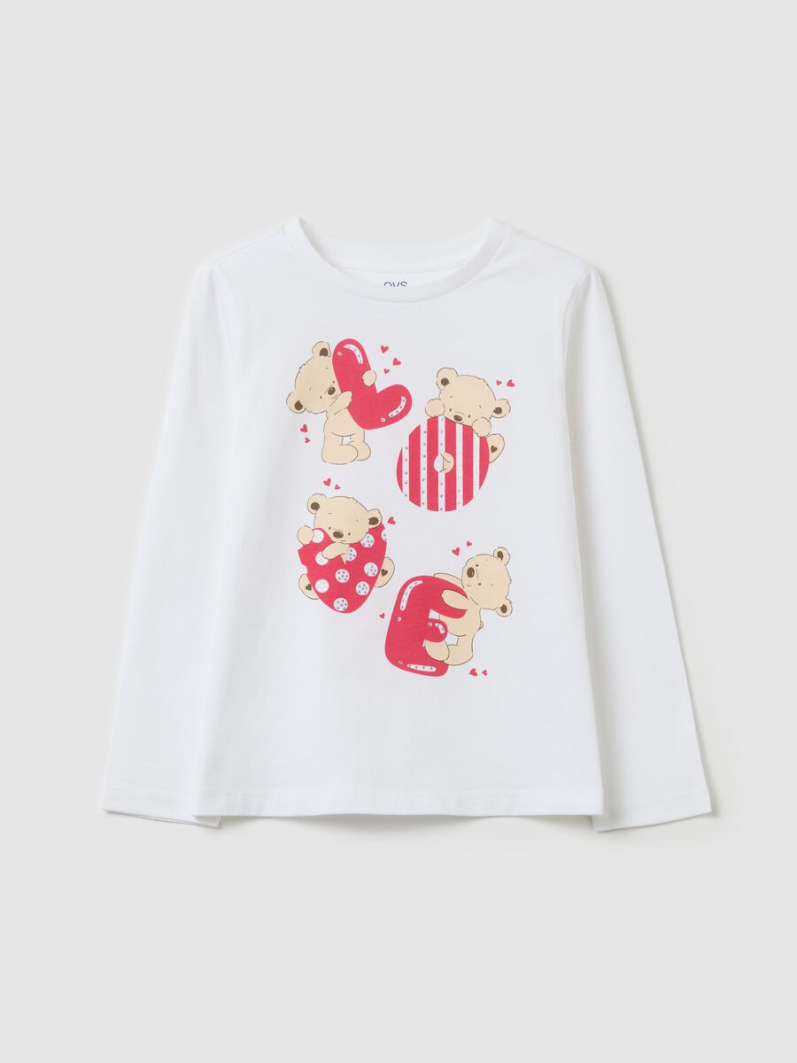 Cotton T-shirt with print and long sleeves_0