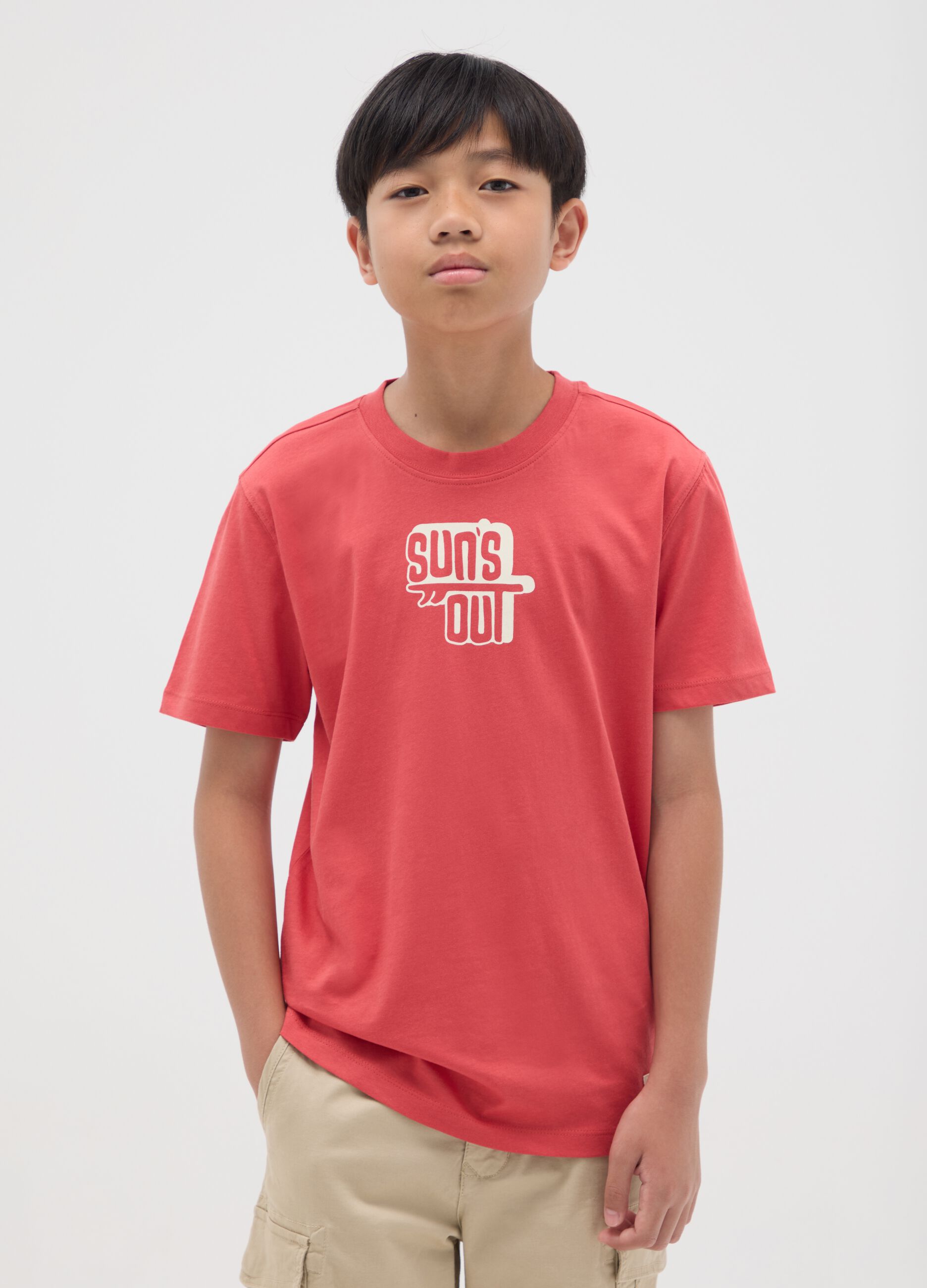 Boy's pure cotton red T-shirt regular fit with print